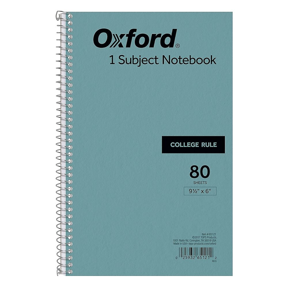 Oxford 1-Subject Notebooks, 6" x 9.5", College Ruled, 80 Sheets, Blue