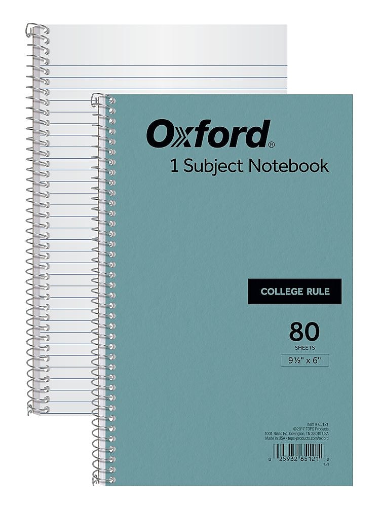 Oxford 1-Subject Notebooks, 6" x 9.5", College Ruled, 80 Sheets, Blue