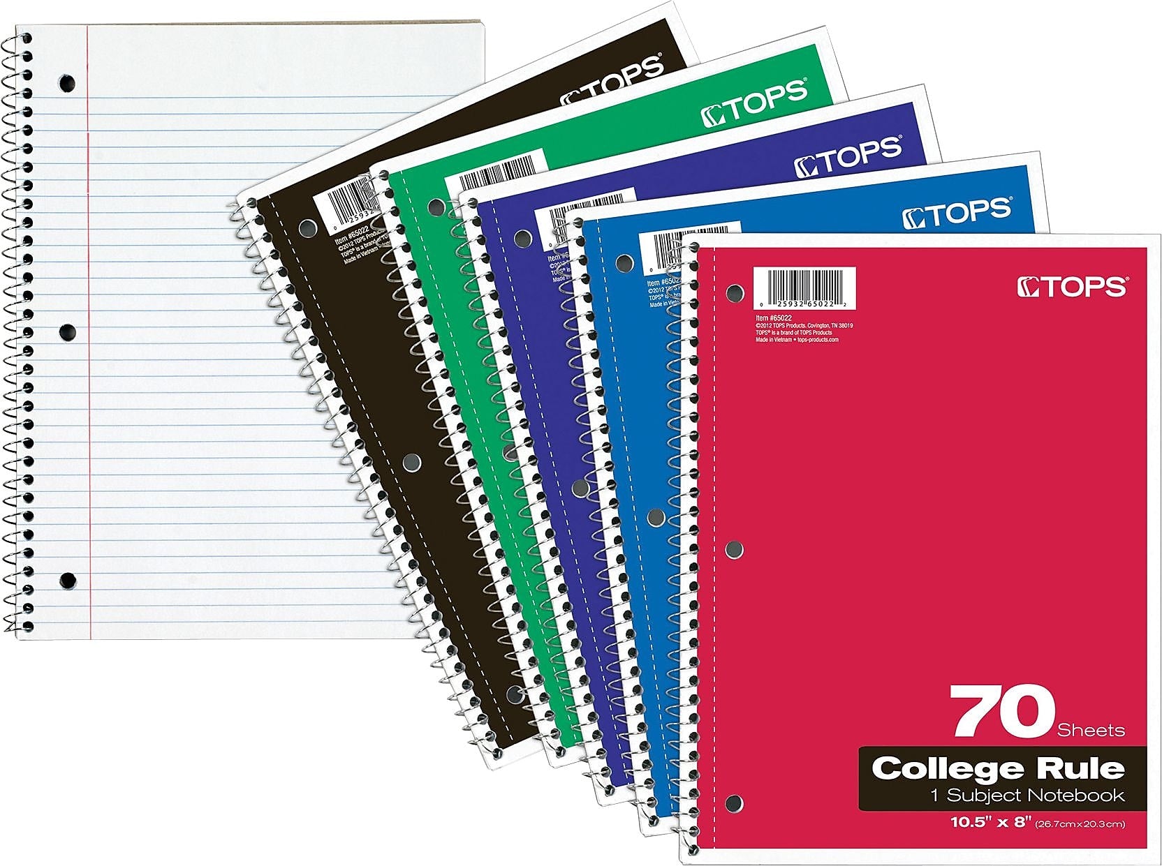 Oxford 1-Subject Notebooks, 8" x 10.5", College Ruled, 70 Sheets, Each