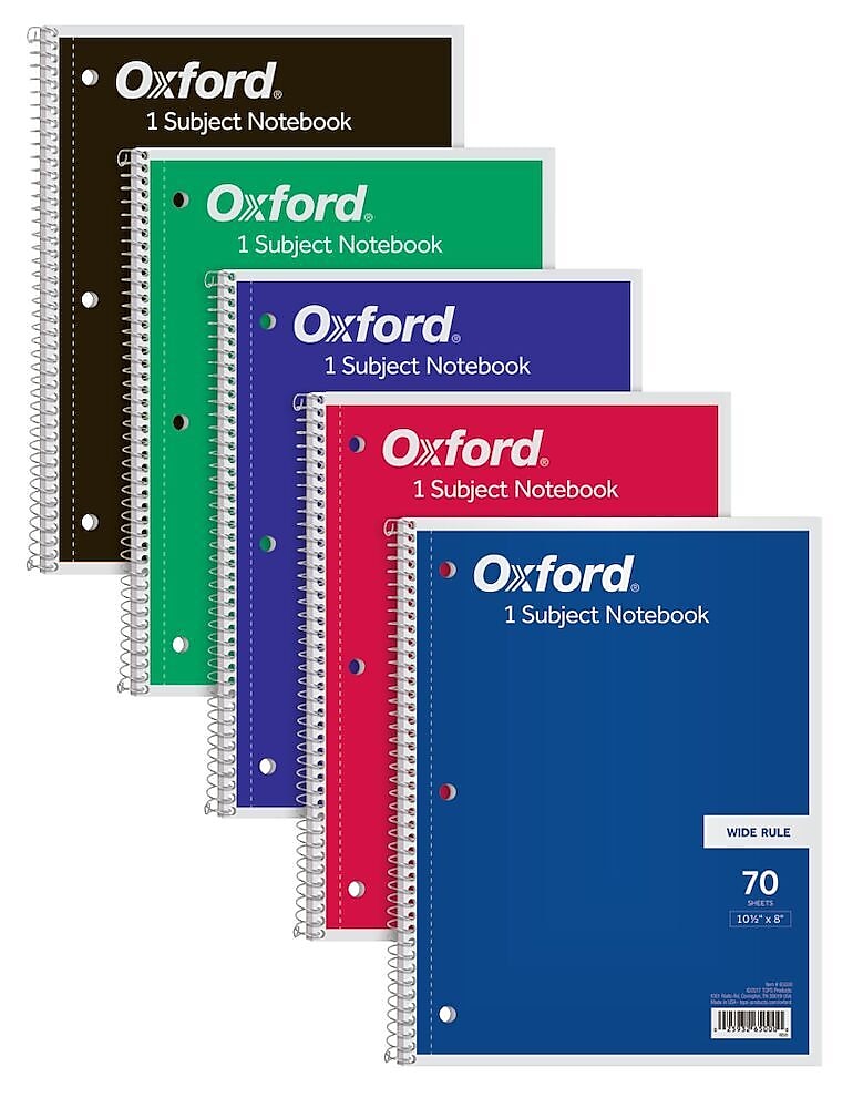 Oxford 1-Subject Notebooks, 8" x 10.5", Wide Ruled, 70 Sheets, Each