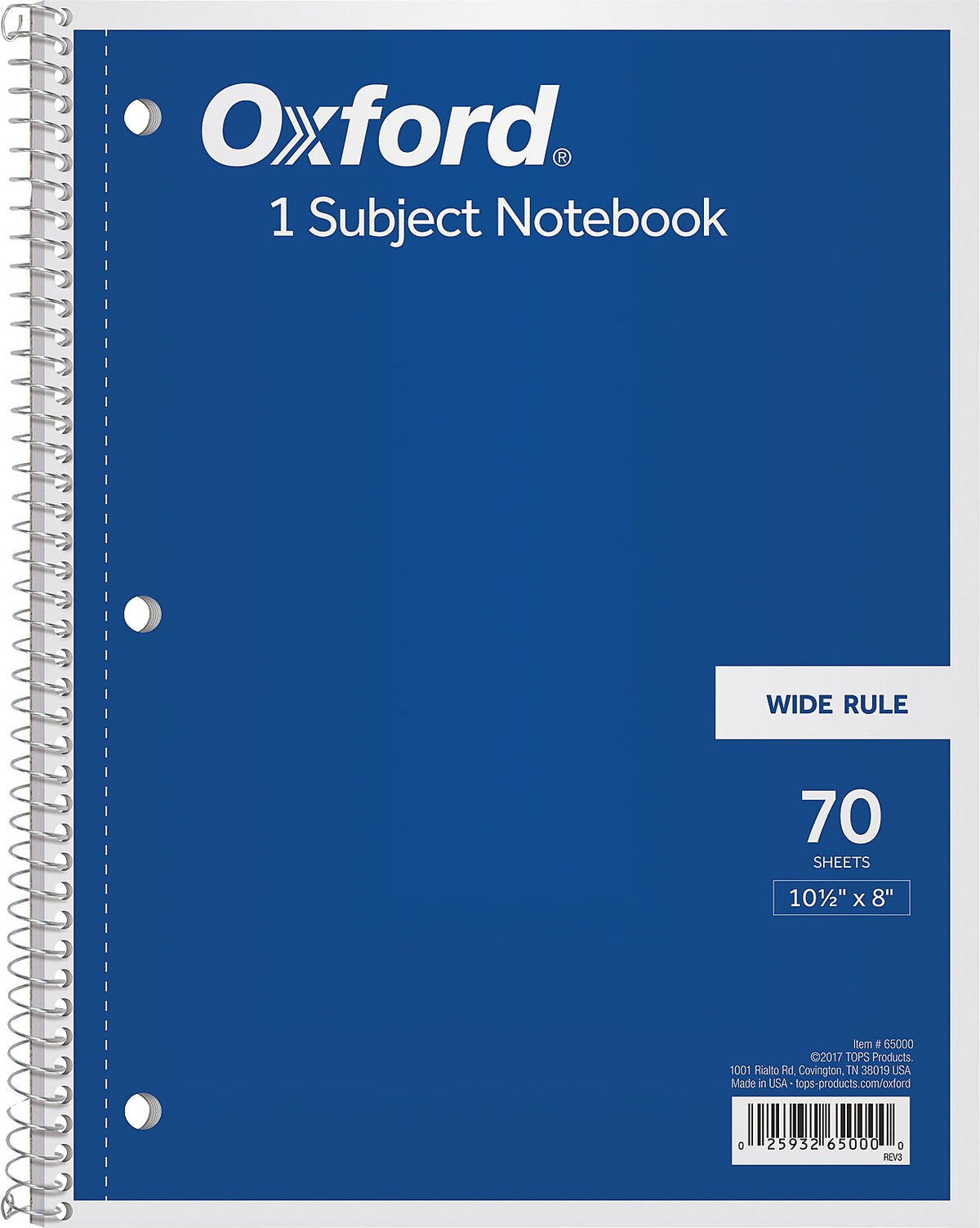 Oxford 1-Subject Notebooks, 8" x 10.5", Wide Ruled, 70 Sheets, Each