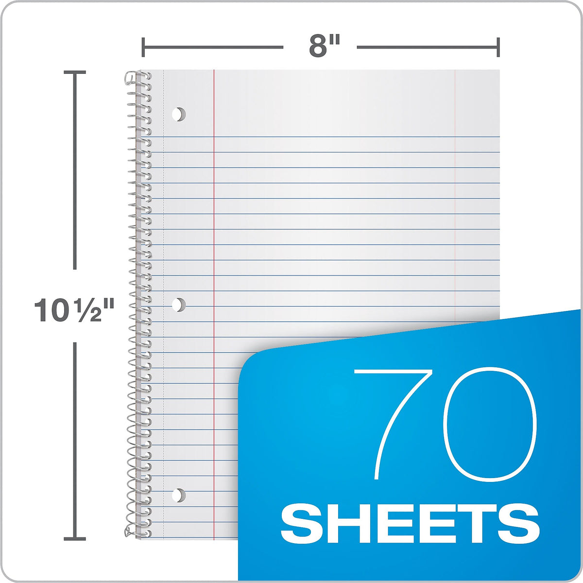 Oxford 1-Subject Notebooks, 8" x 10.5", Wide Ruled, 70 Sheets, Each