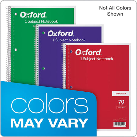 Oxford 1-Subject Notebooks, 8" x 10.5", Wide Ruled, 70 Sheets, Each