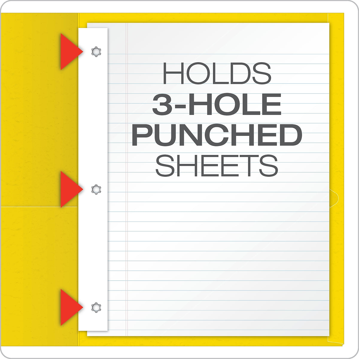 Oxford 2-Pocket Fastener Folders, Yellow, 25/Box