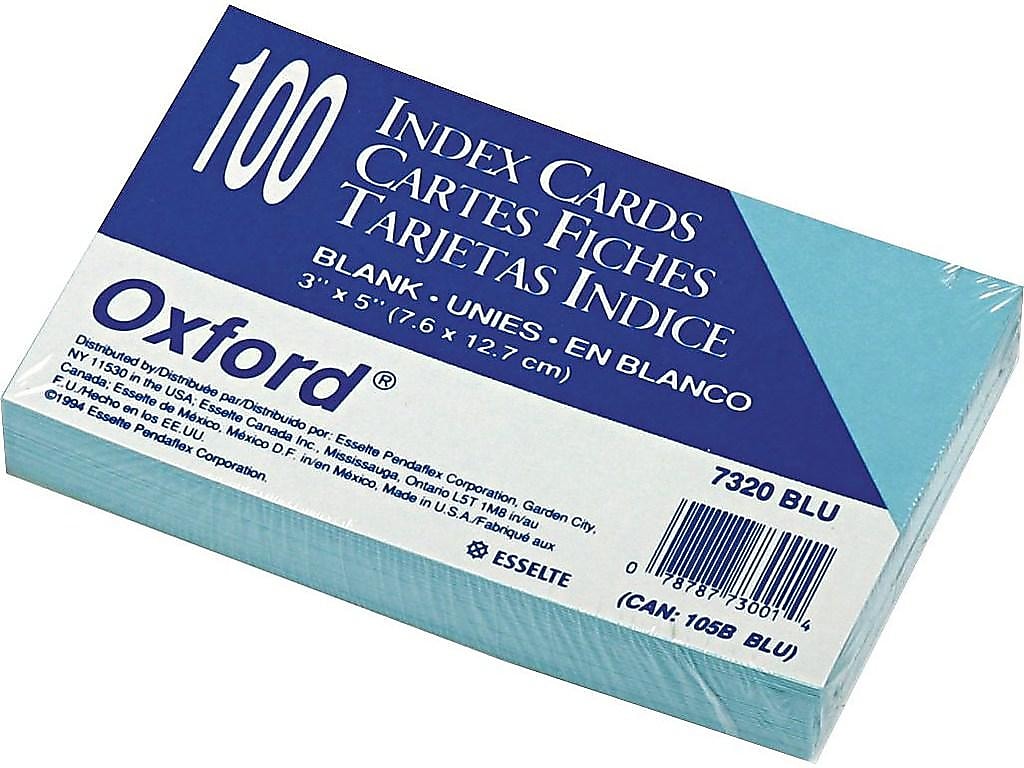 Oxford 3" x 5" Index Cards, Blank, Blue, 100/Pack