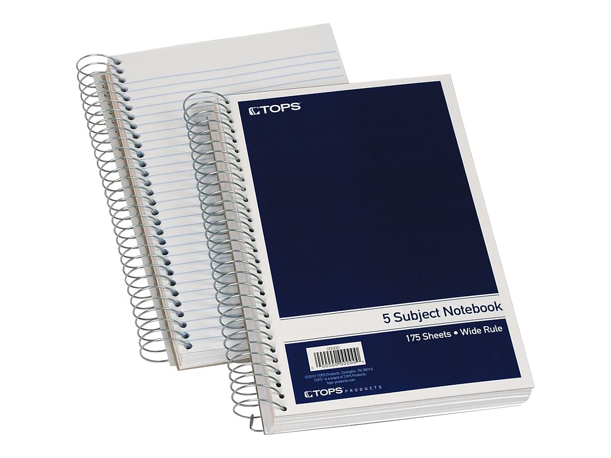 Oxford 5-Subject Subject Notebooks, 6" x 9.5", Wide Ruled, 175 Sheets, Blue