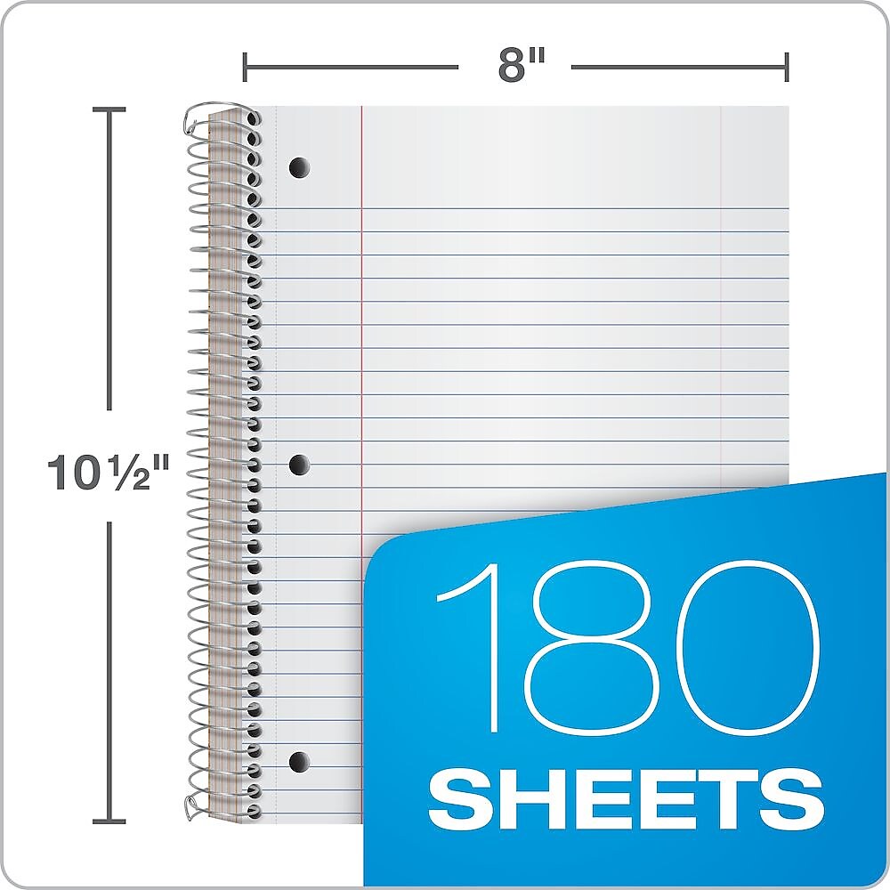 Oxford 5-Subject Subject Notebooks, 8" x 10.5", Wide Ruled, 180 Sheets, Each