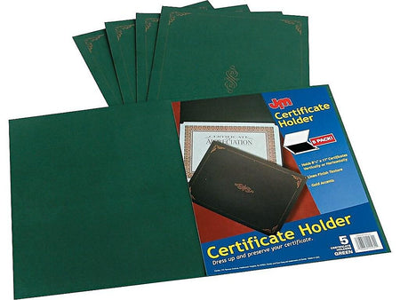 Oxford Certificate Holders, 8.75" x 11.25", Hunter Green, 5/Pack