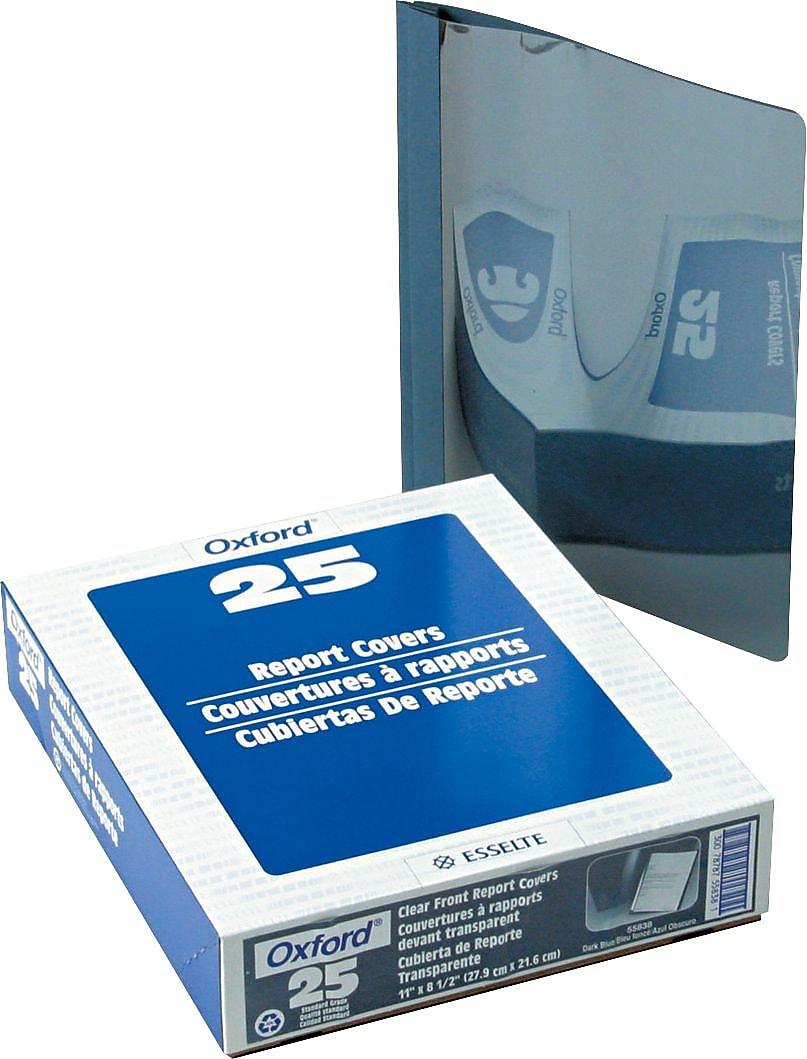 Oxford Clear Front Report Covers, Dark Blue, 8 1/2