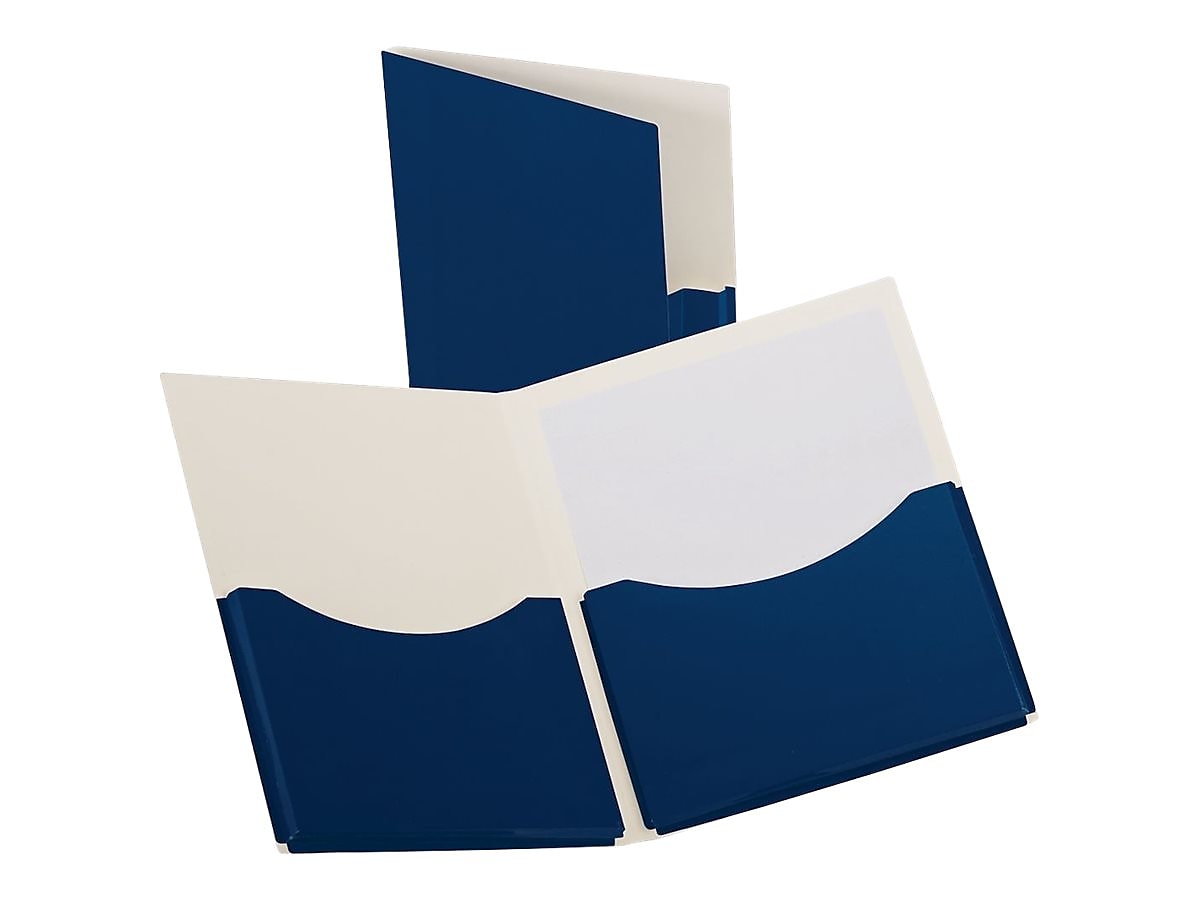Oxford Double Stuff 2-Pocket Laminated Folders, Navy Blue, 20/Box