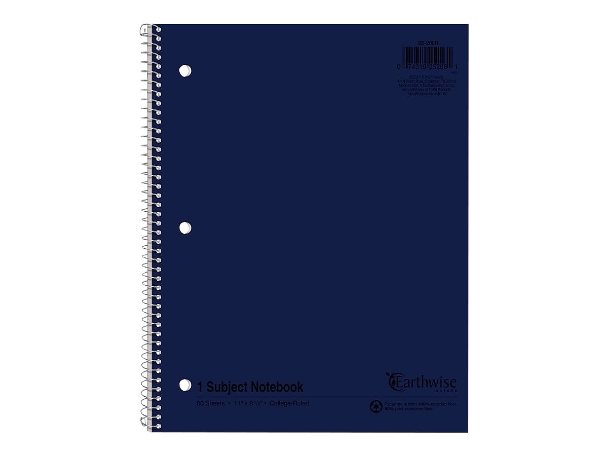 Oxford Earthwise 1-Subject Notebooks, 8.5" x 11", College Ruled, 80 Sheets, Each