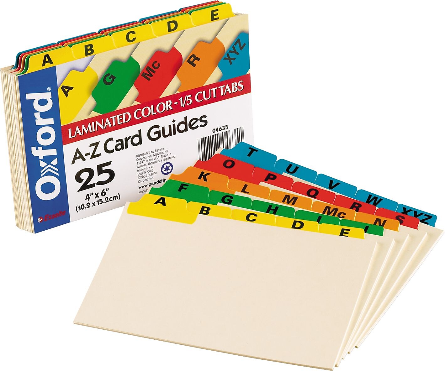 Oxford Laminated Tab Alpha Index Card Guides, 4" x 6", Manila, 25/Set