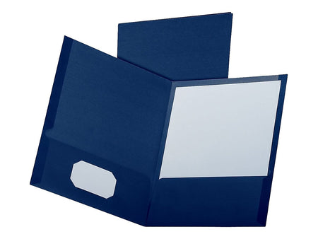 Oxford Linen Twin Pocket Portfolio Folders, Navy, 25/Box