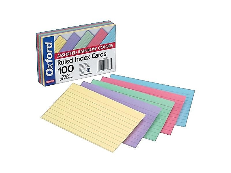 Oxford Ruled 3" x 5" Index Card, Lined, Assorted, 100/Pack