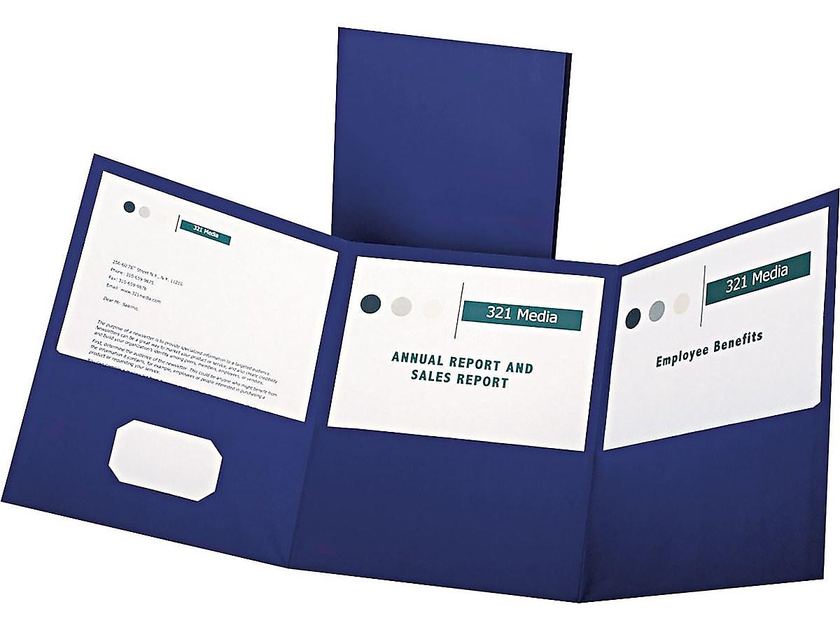 Oxford Tri-Fold Presentation Folders, Blue, 20/Box