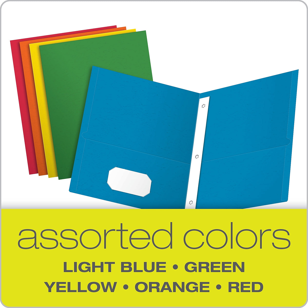 Oxford Twin Fastener Folders, Assorted Colors, 25/Box