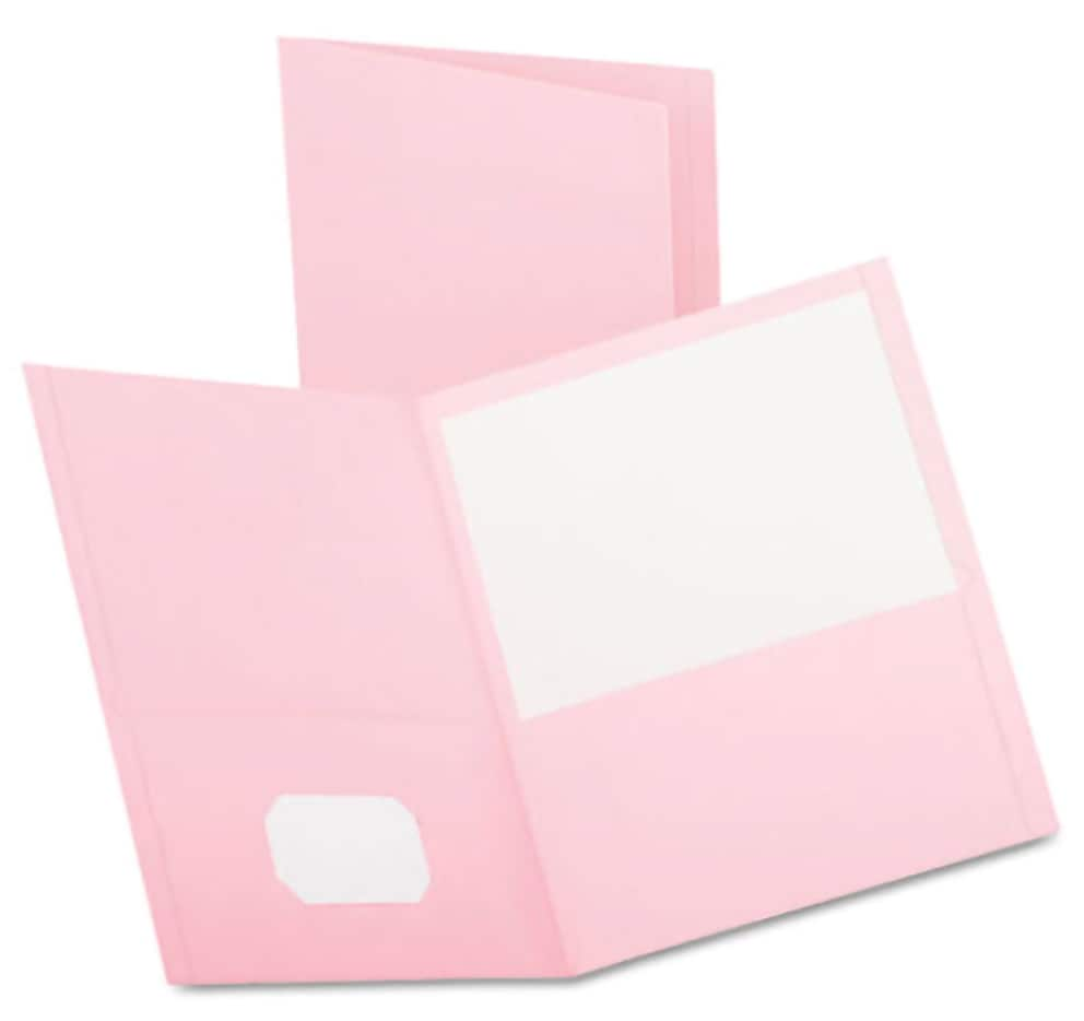 Oxford Twin-Pocket Folder, Embossed Leather Grain Paper, Pink, 25/Box