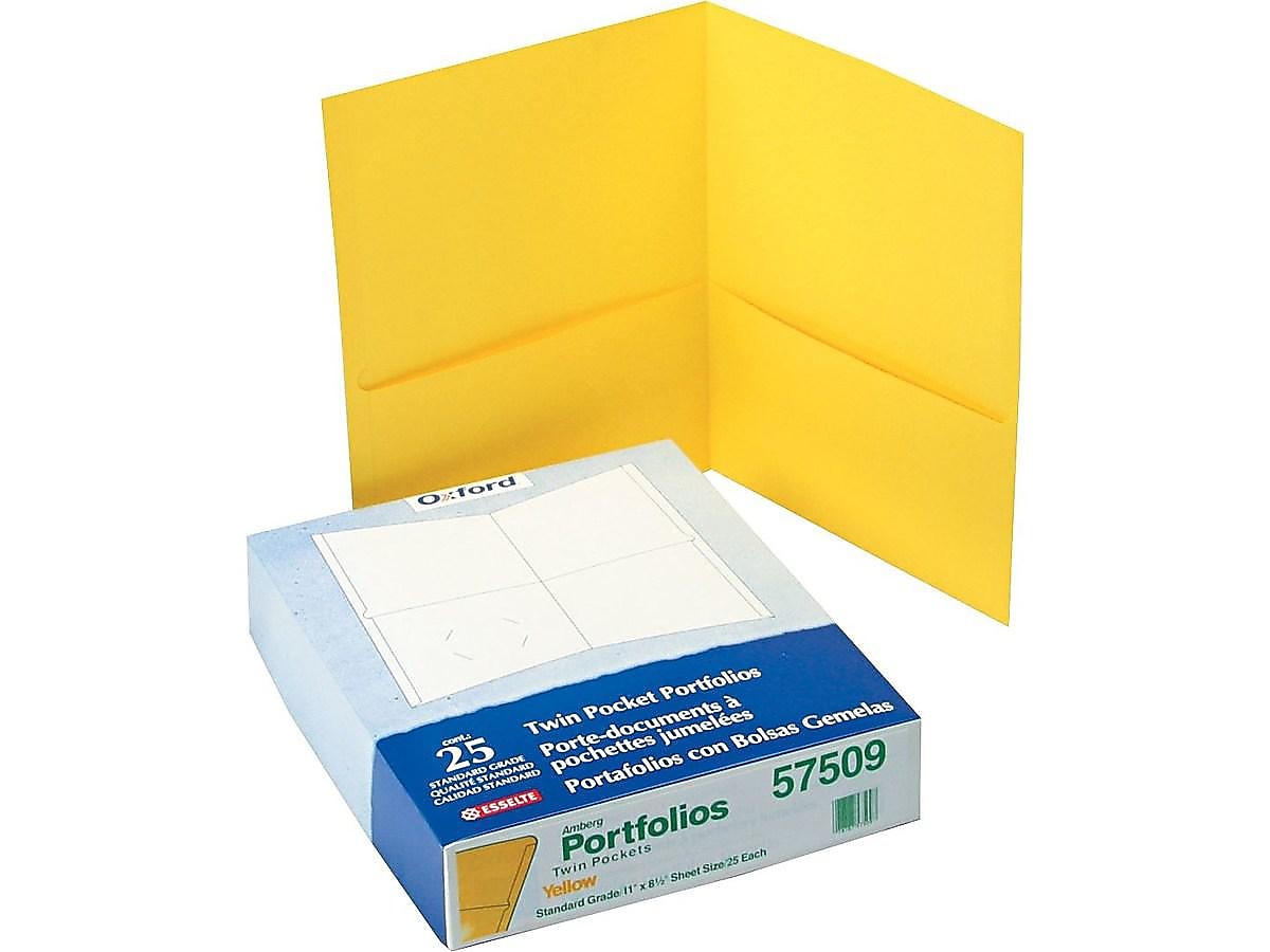 Oxford Twin Portfolio Folders, Yellow, 25/Box