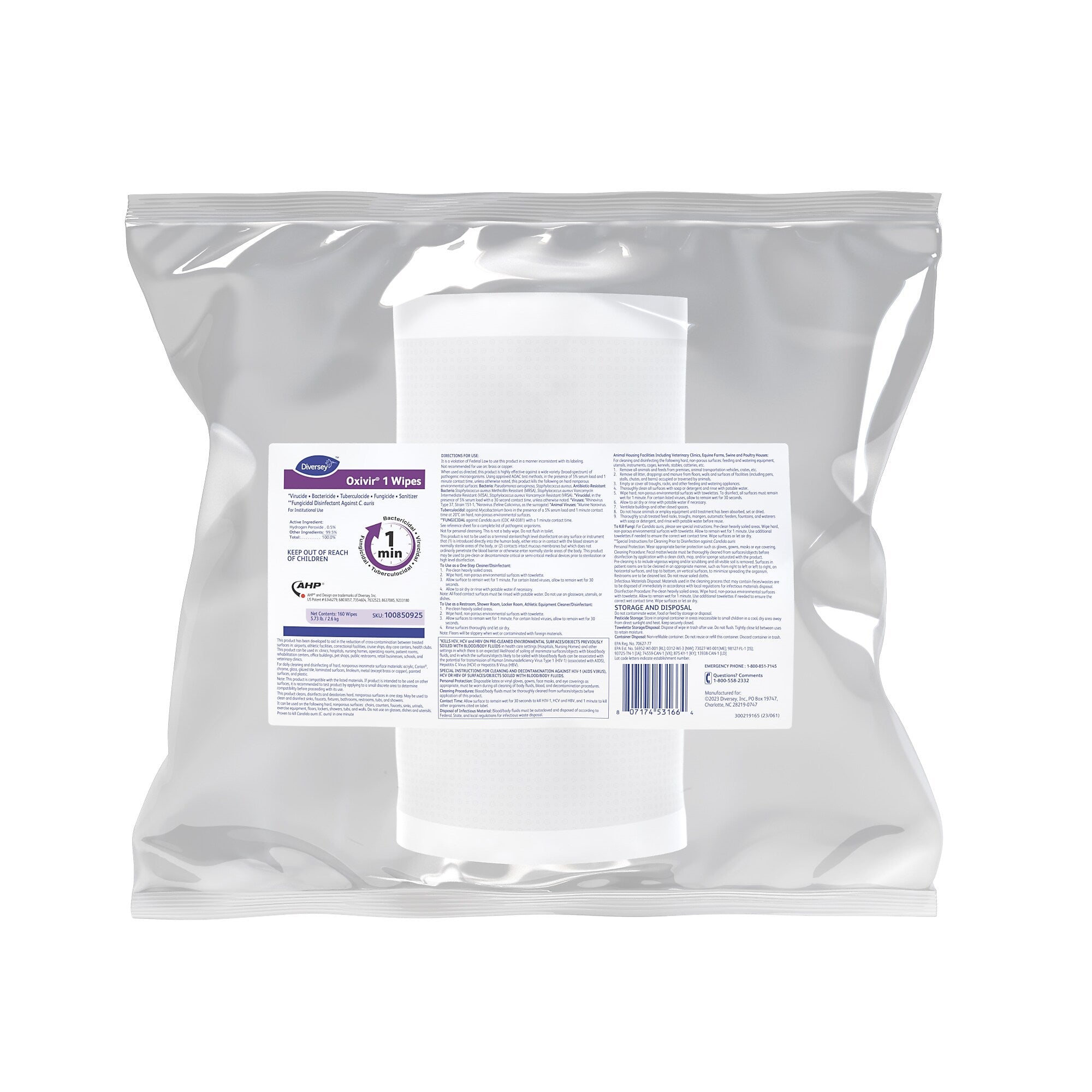 Oxivir Disinfecting Wipes Refill, 160 Wipes/Container, 4/Carton