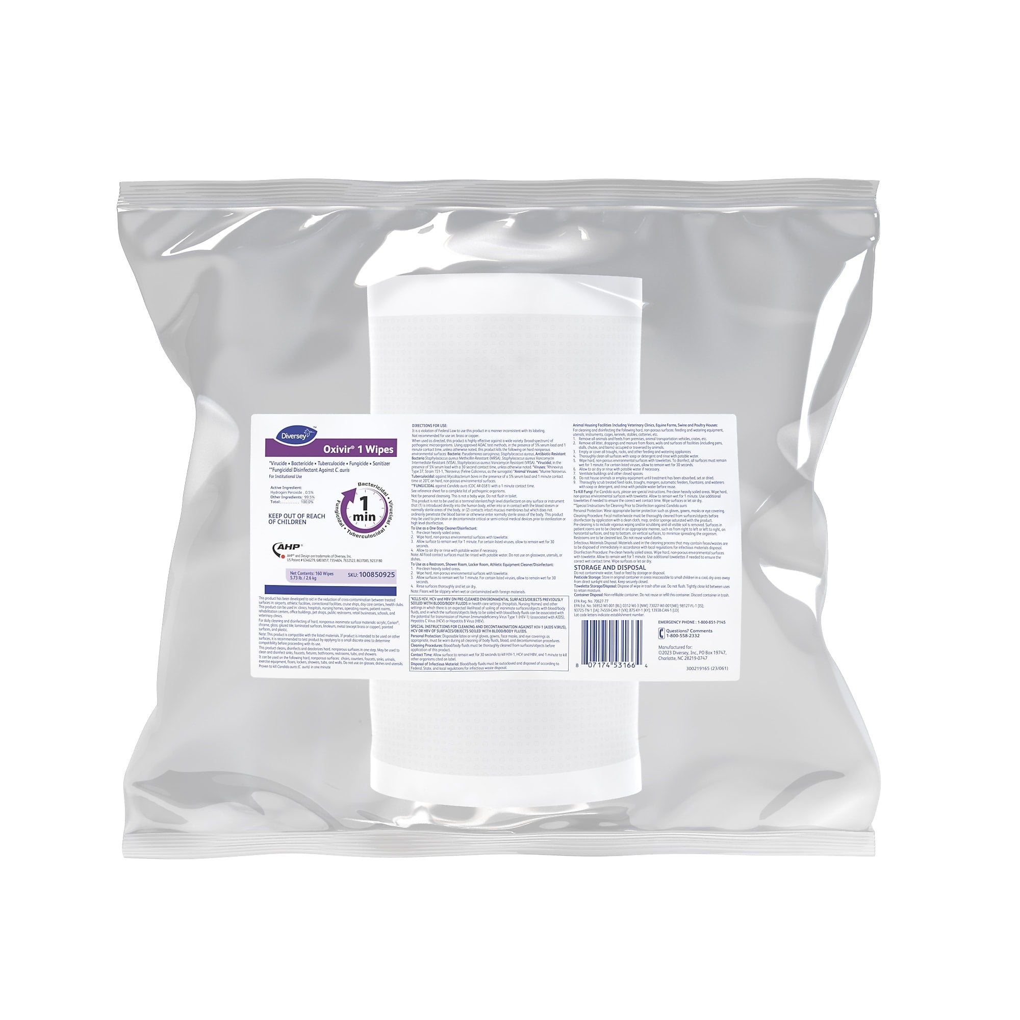 Oxivir Disinfecting Wipes Refill, 160 Wipes/Container, 4/Carton