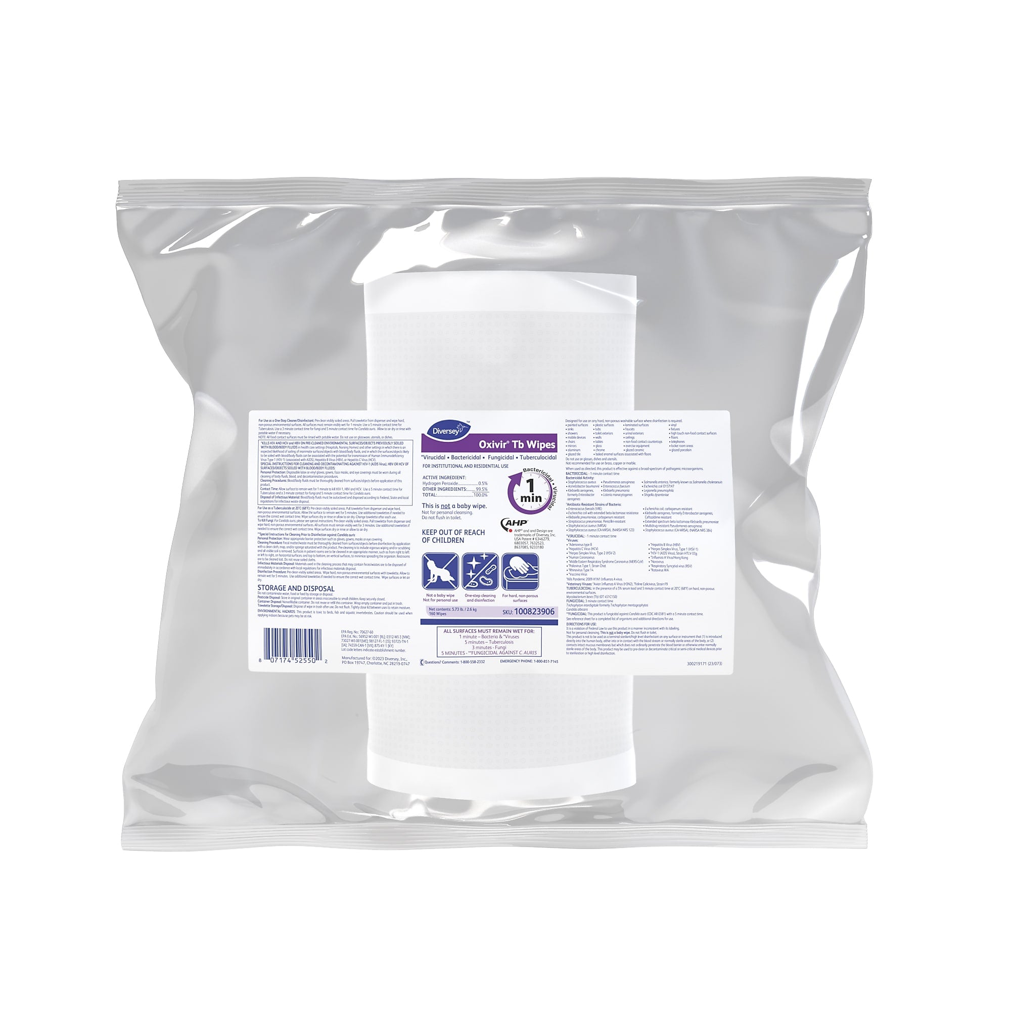 Oxivir Disinfecting Wipes Refill, Fresh Citrus Scent, 160 Wipes/Container, 4/Carton