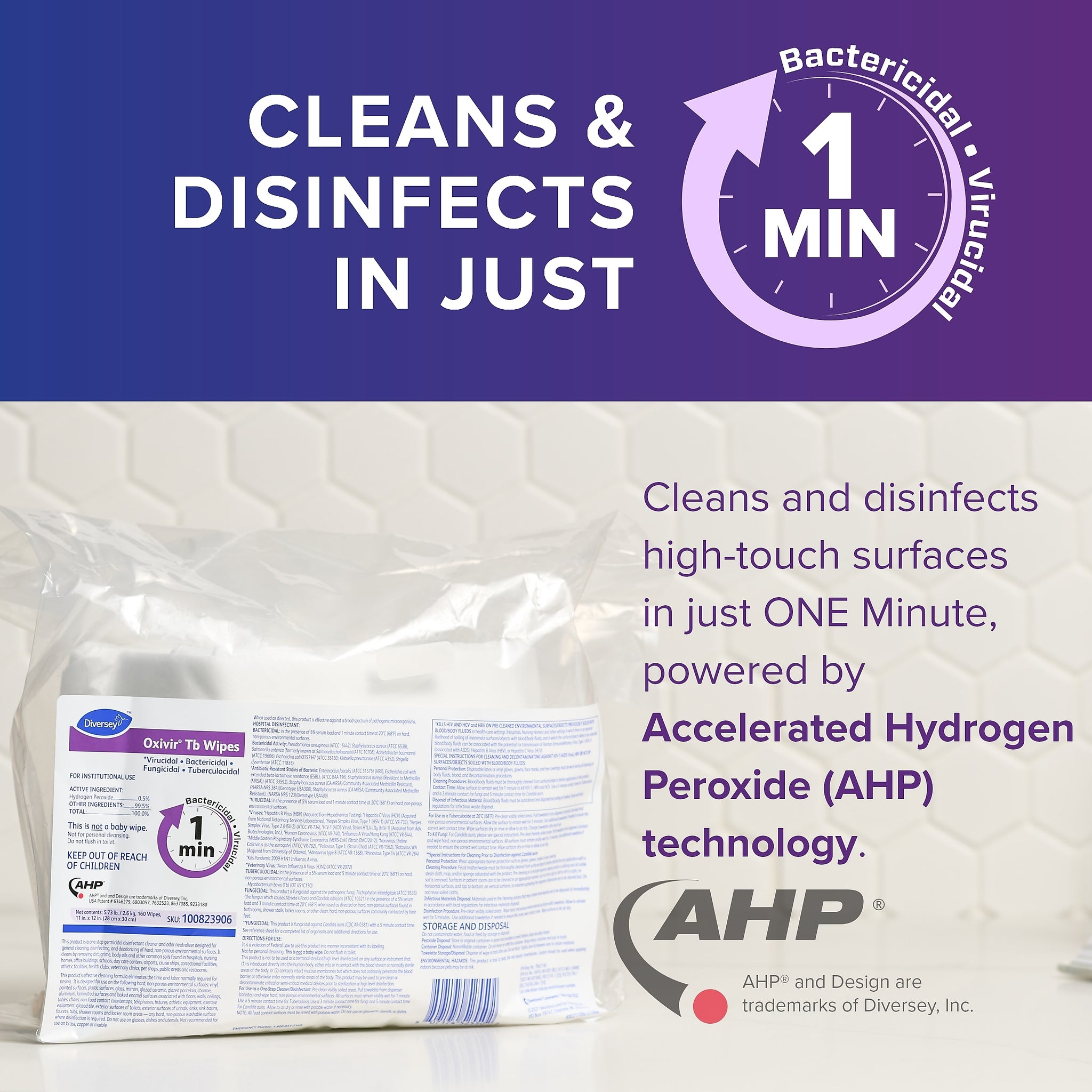 Oxivir Disinfecting Wipes Refill, Fresh Citrus Scent, 160 Wipes/Container, 4/Carton