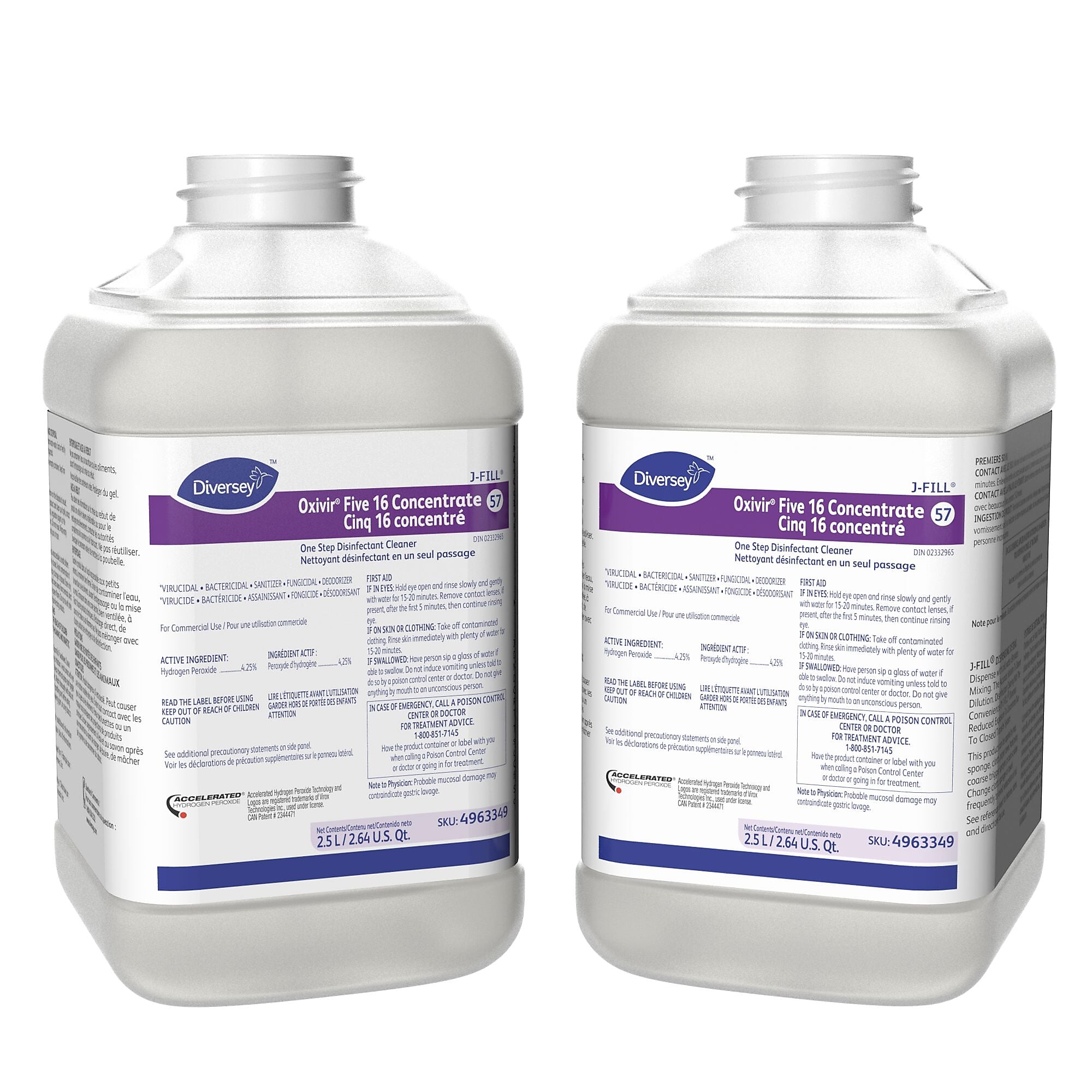 Oxivir Five 16 Disinfectant for Diversey J-Fill, 2.5 L / 2.64 U.S. Qt., 2/Carton