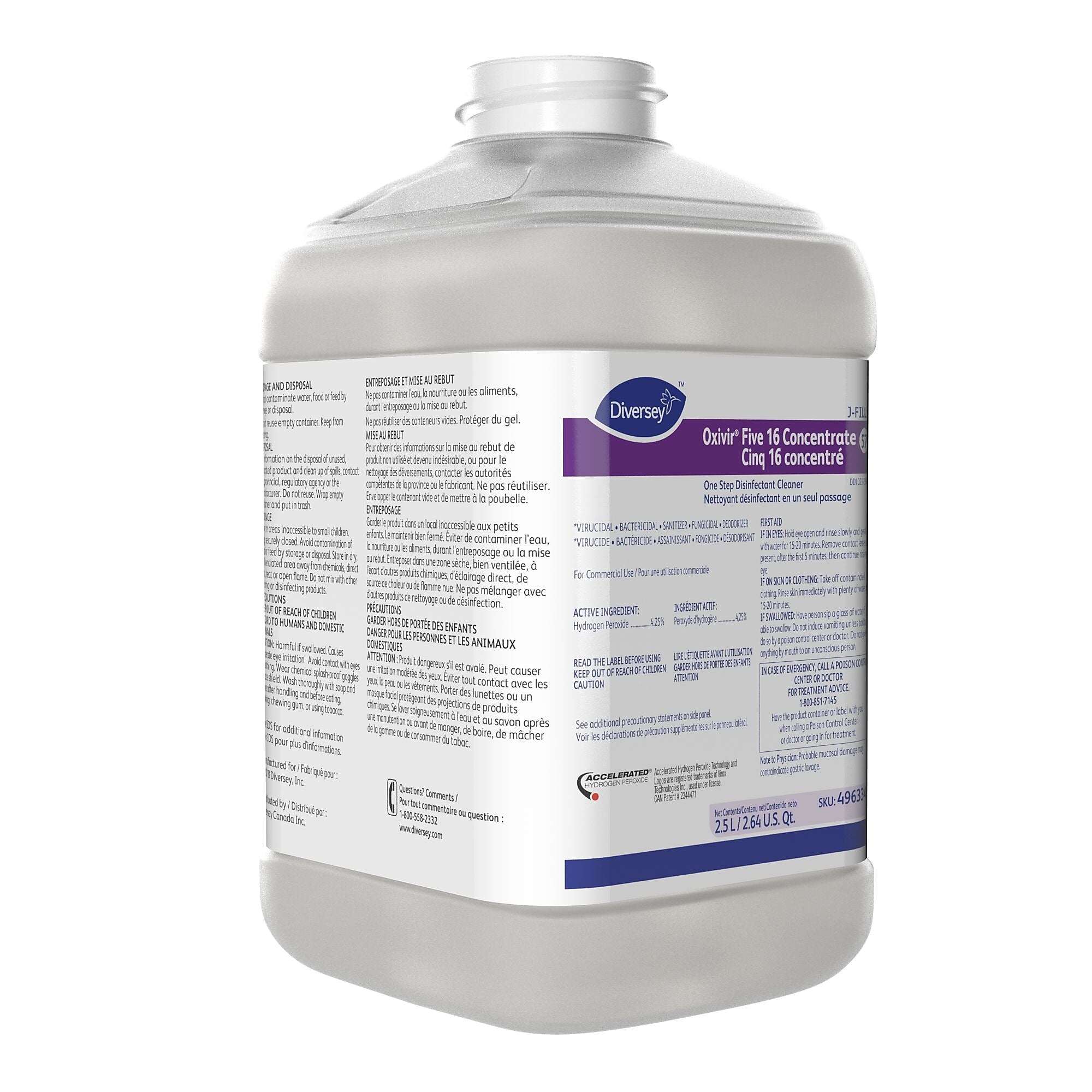 Oxivir Five 16 Disinfectant for Diversey J-Fill, 2.5 L / 2.64 U.S. Qt., 2/Carton