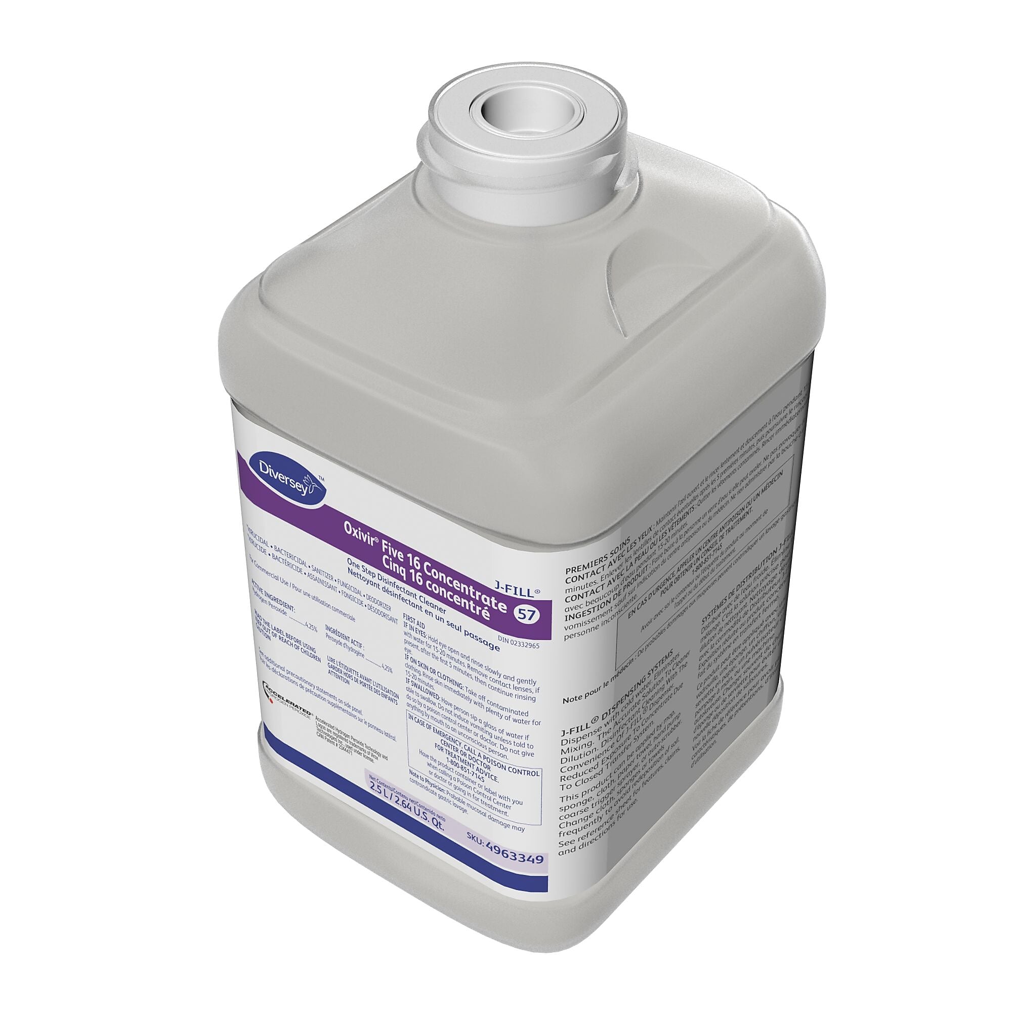 Oxivir Five 16 Disinfectant for Diversey J-Fill, 2.5 L / 2.64 U.S. Qt., 2/Carton