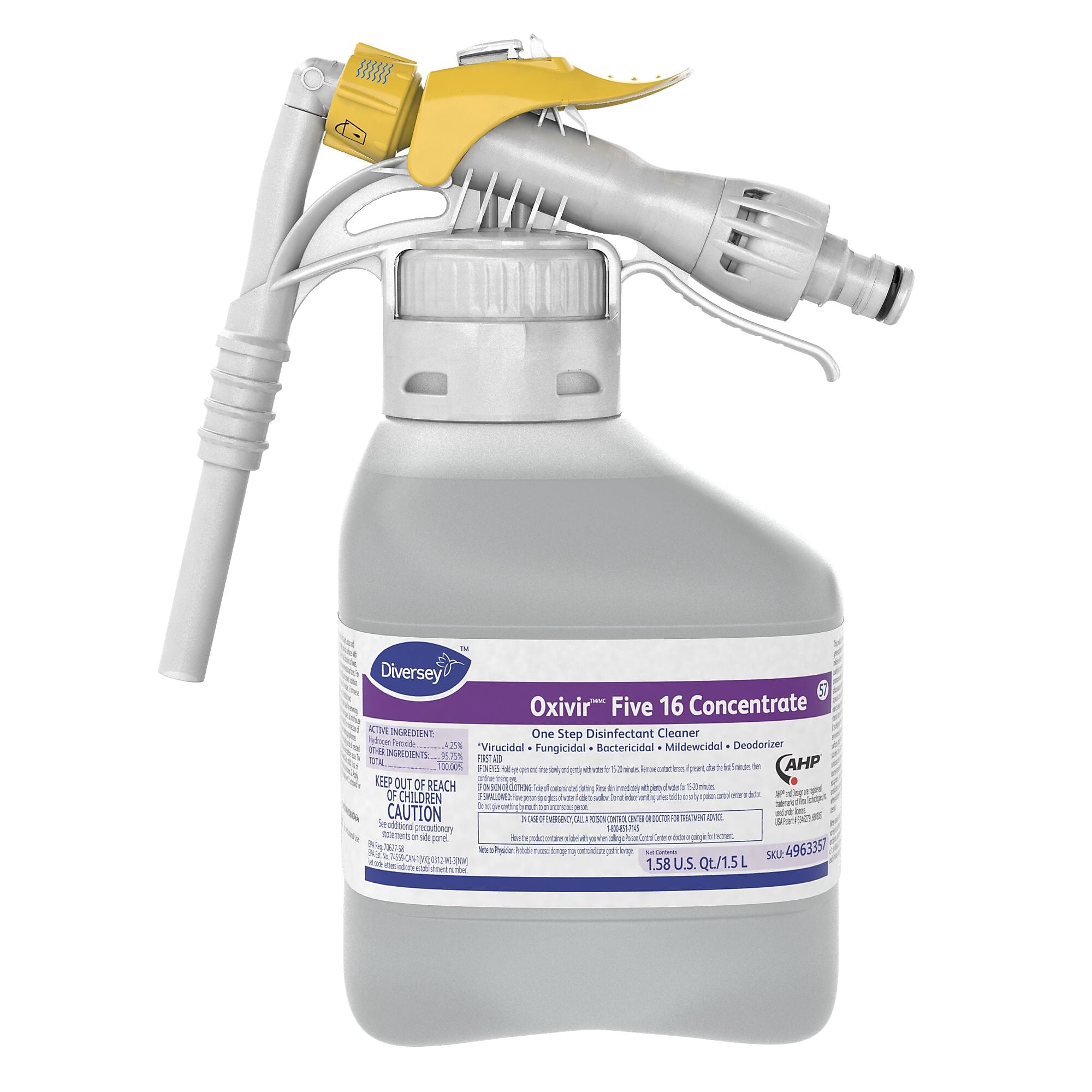 Oxivir Five 16 Diversey RTD Disinfectant, Liquid, 50.7 Oz., 2/Carton