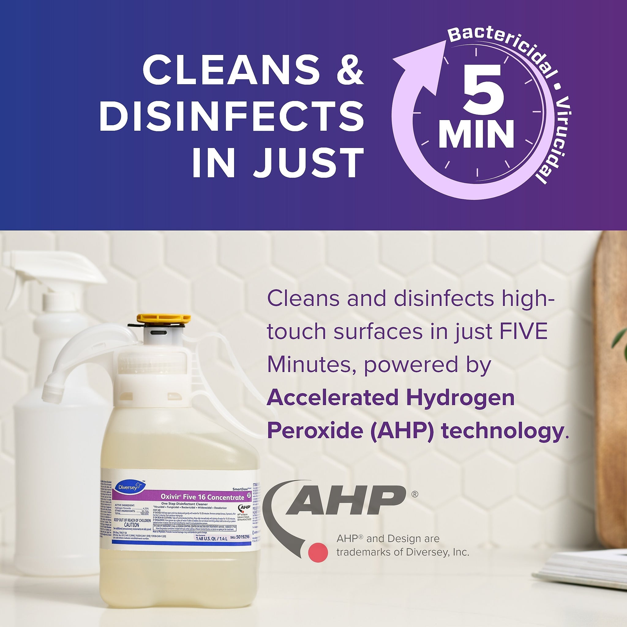 Oxivir Five 16 Diversey SmartDose Disinfectant, Liquid, 47.3 Oz.