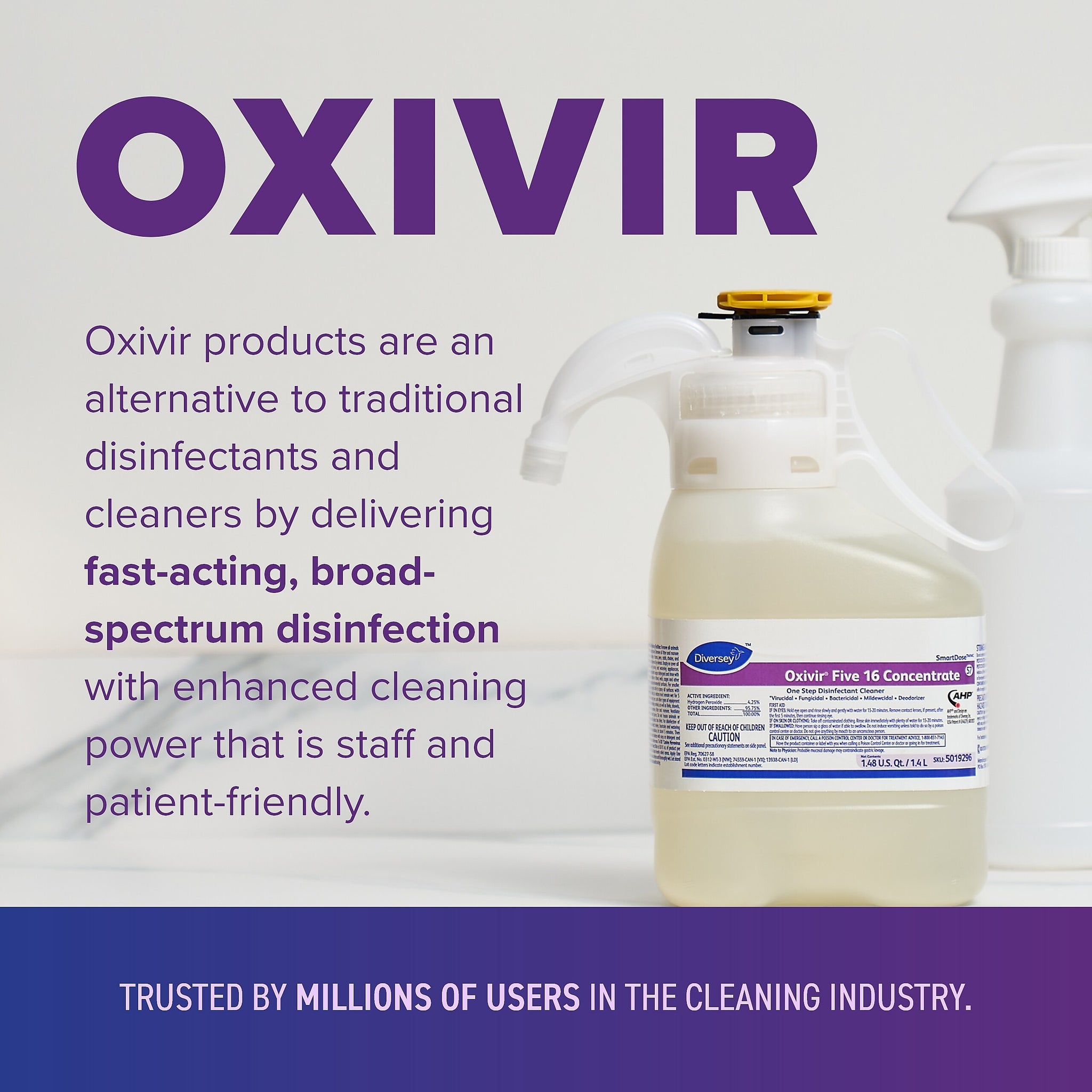 Oxivir Five 16 Diversey SmartDose Disinfectant, Liquid, 47.3 Oz.