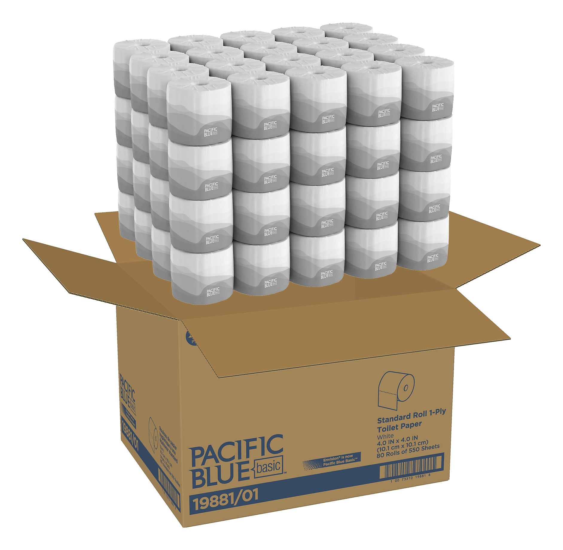 Pacific Blue Basic 1-Ply Inner Wrapped Embossed Toilet Paper by GP PRO, White, 550 Sheets/Roll, 80 Rolls/Case