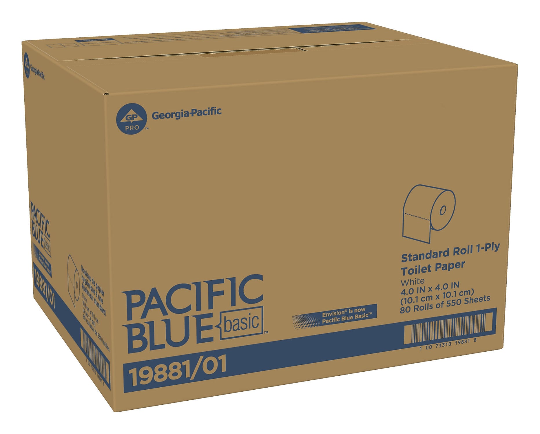 Pacific Blue Basic 1-Ply Inner Wrapped Embossed Toilet Paper by GP PRO, White, 550 Sheets/Roll, 80 Rolls/Case