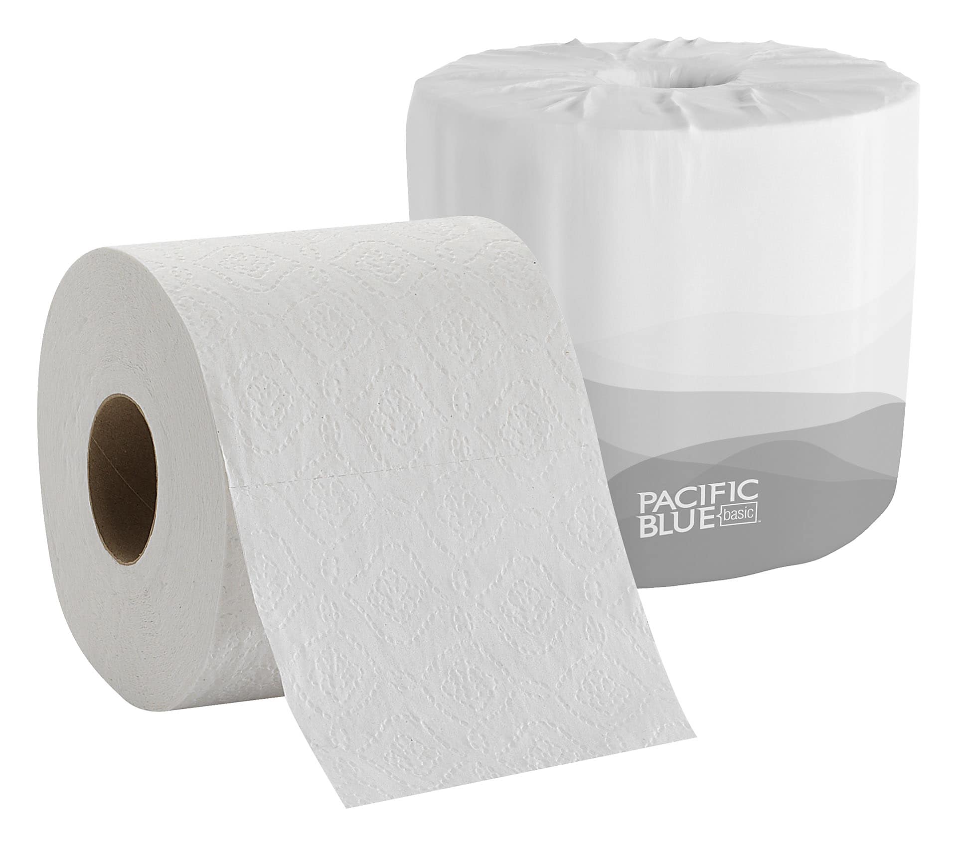 Pacific Blue Basic 1-Ply Inner Wrapped Embossed Toilet Paper by GP PRO, White, 550 Sheets/Roll, 80 Rolls/Case