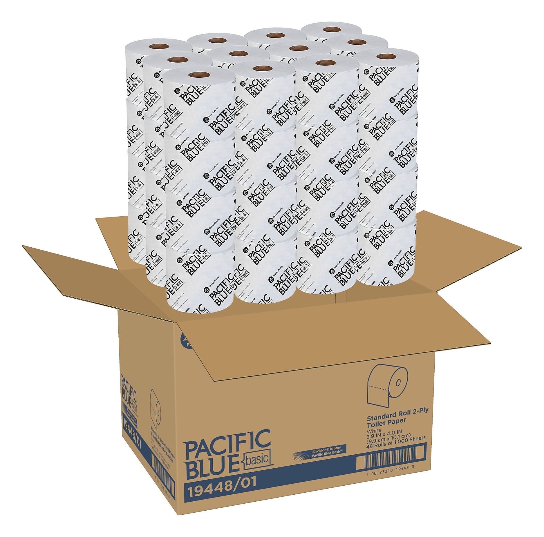 Pacific Blue Basic High Capacity Toilet Paper, 2-Ply, White, 1000 Sheets/Roll, 48 Rolls/Carton