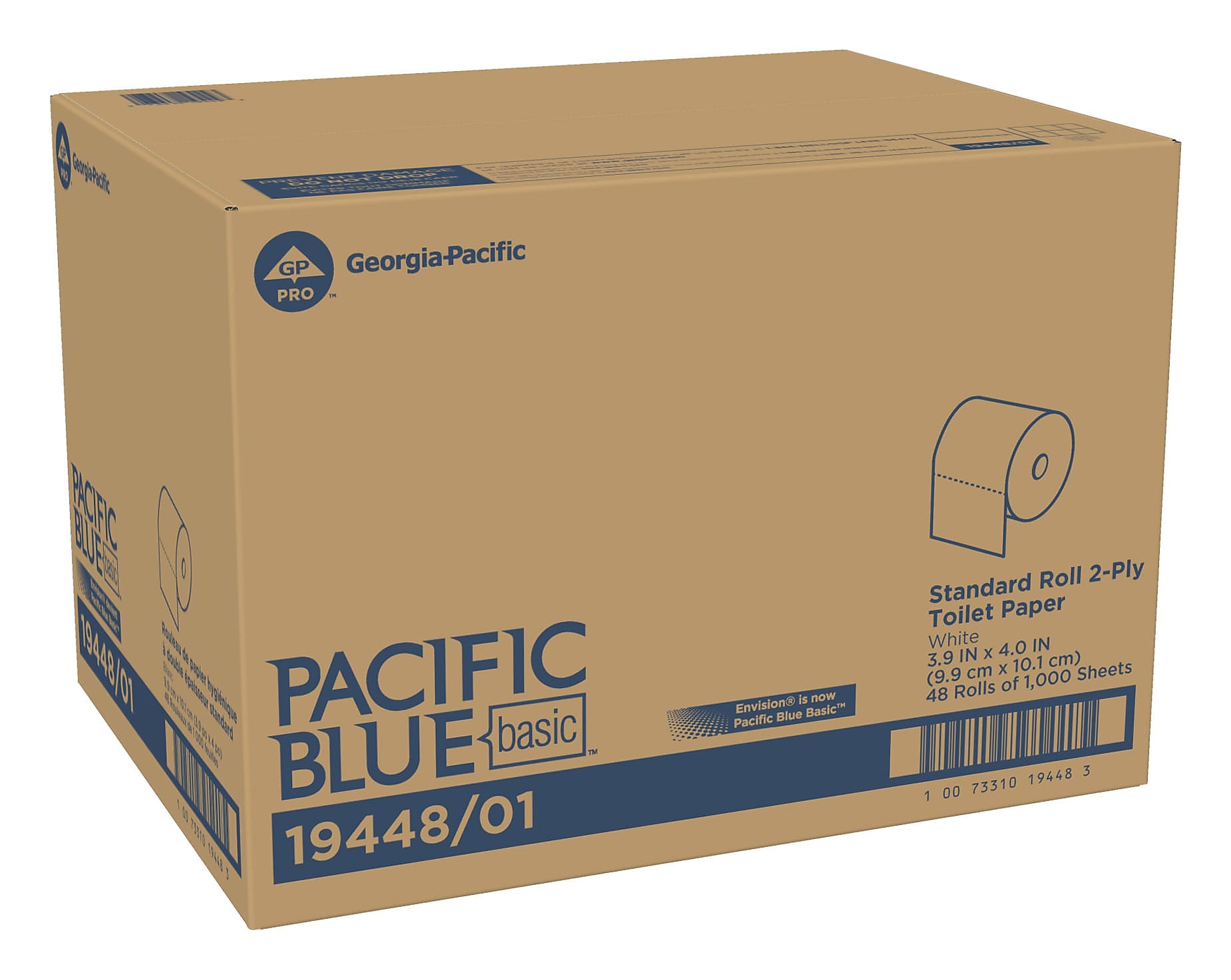 Pacific Blue Basic High Capacity Toilet Paper, 2-Ply, White, 1000 Sheets/Roll, 48 Rolls/Carton