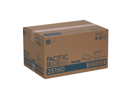 Pacific Blue Basic Recycled C-Fold Paper Towels, 1-ply, 240 Sheets/Pack, 10 Packs/Carton