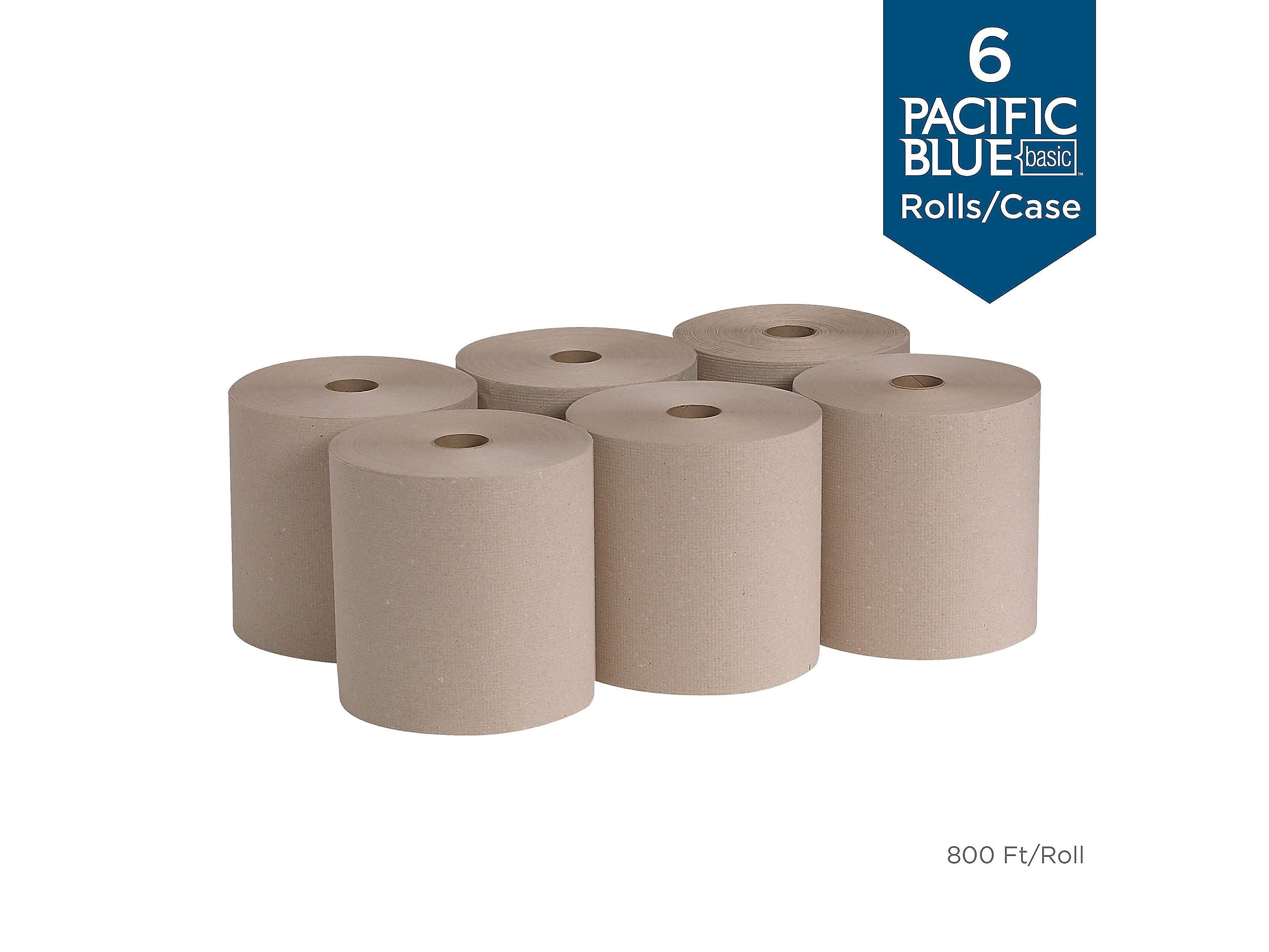 Pacific Blue Basic Recycled Hardwound Paper Towel, 1-Ply, Brown, 800'/Roll, 6 Rolls/Carton