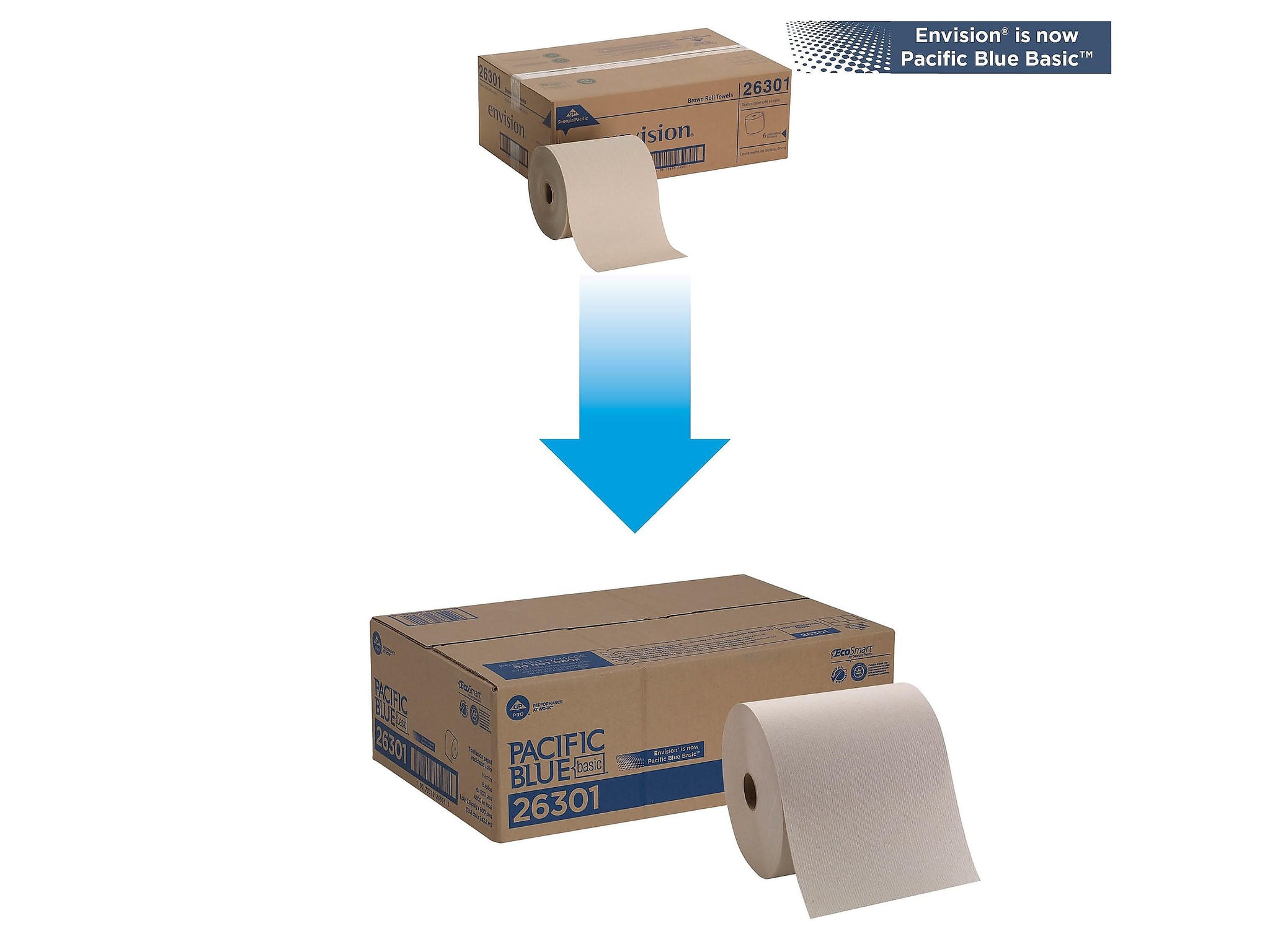 Pacific Blue Basic Recycled Hardwound Paper Towel, 1-Ply, Brown, 800'/Roll, 6 Rolls/Carton