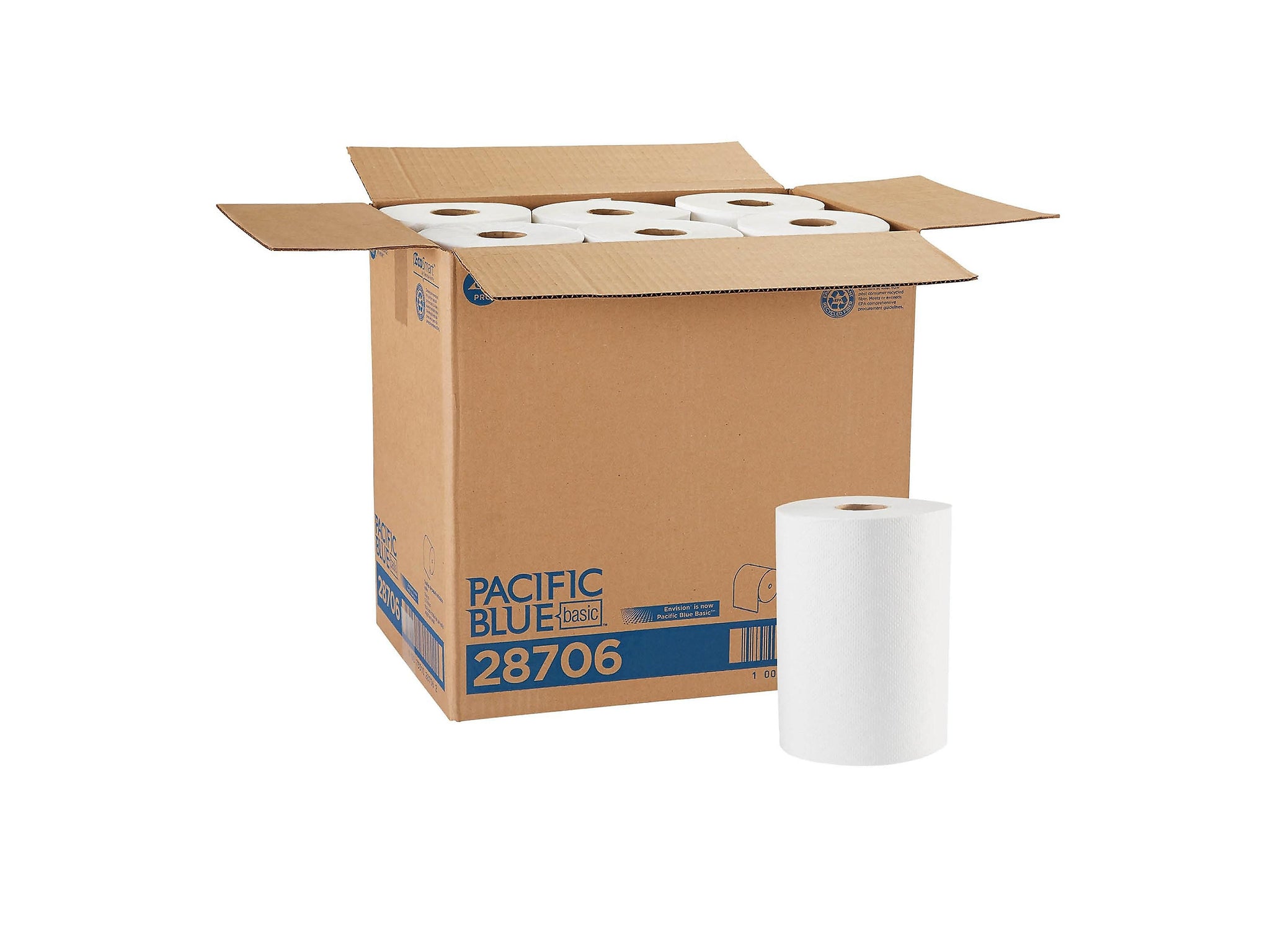 Pacific Blue Basic Recycled Hardwound Paper Towels, 1-ply, 350 ft./Roll, 12 Rolls/Carton