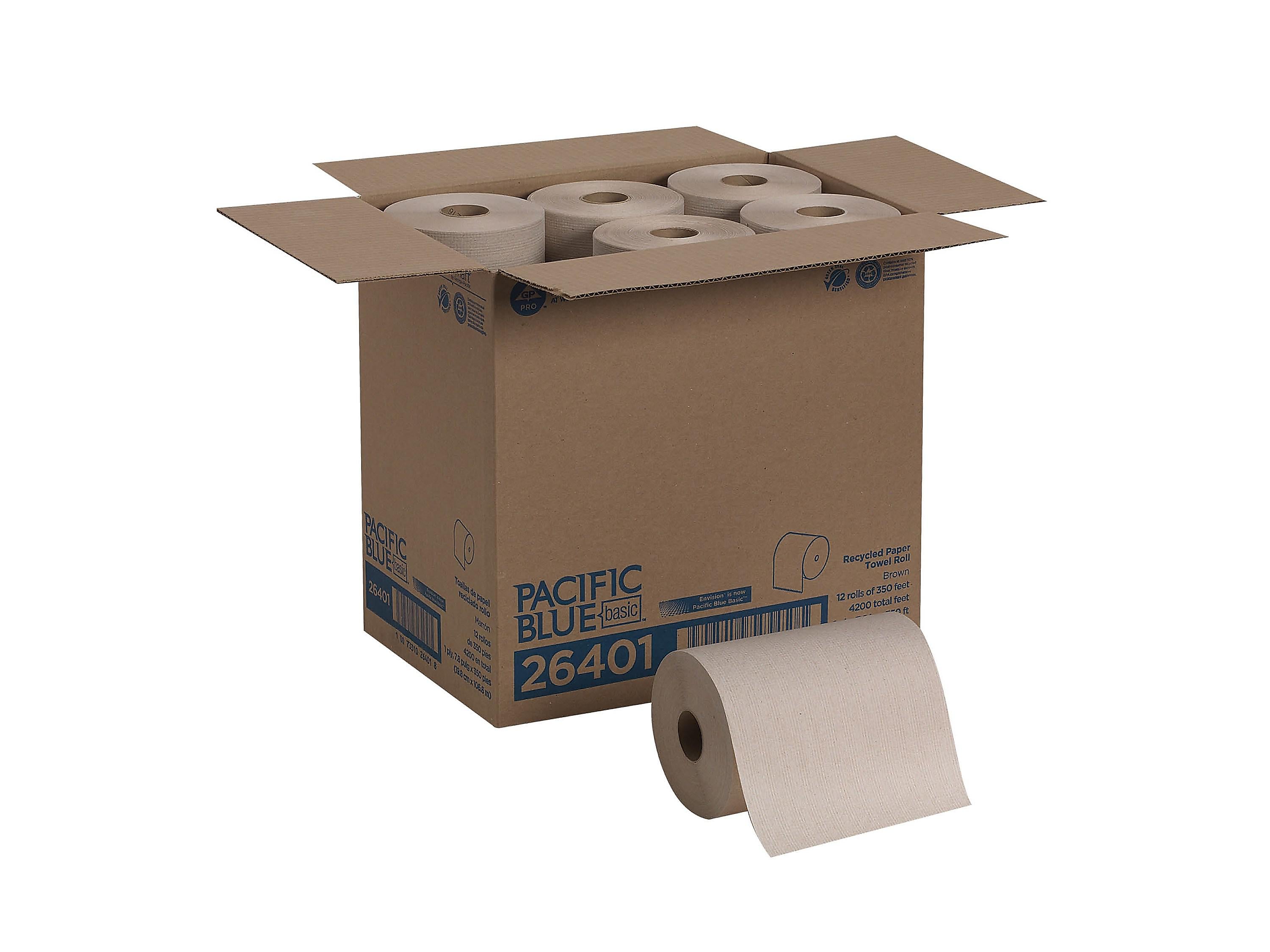 Pacific Blue Basic Recycled Hardwound Paper Towels, 12 Rolls/Carton