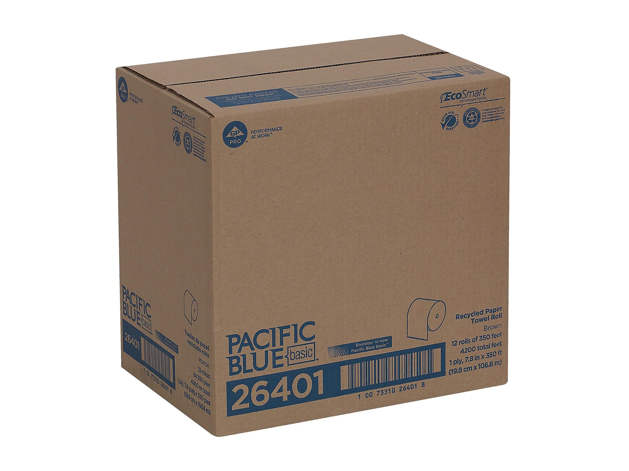 Pacific Blue Basic Recycled Hardwound Paper Towels, 12 Rolls/Carton