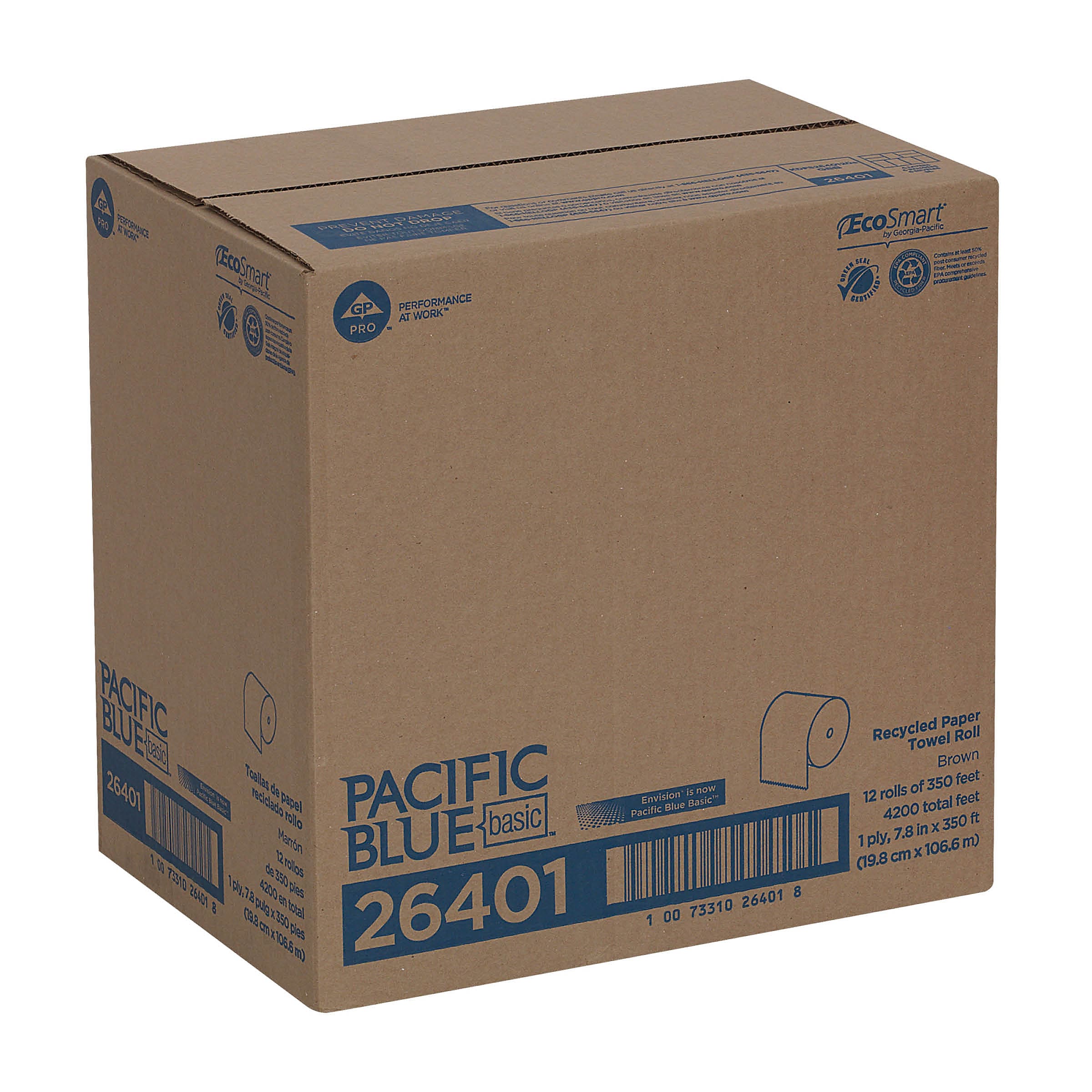 Pacific Blue Basic Recycled Hardwound Paper Towels, 12 Rolls/Carton