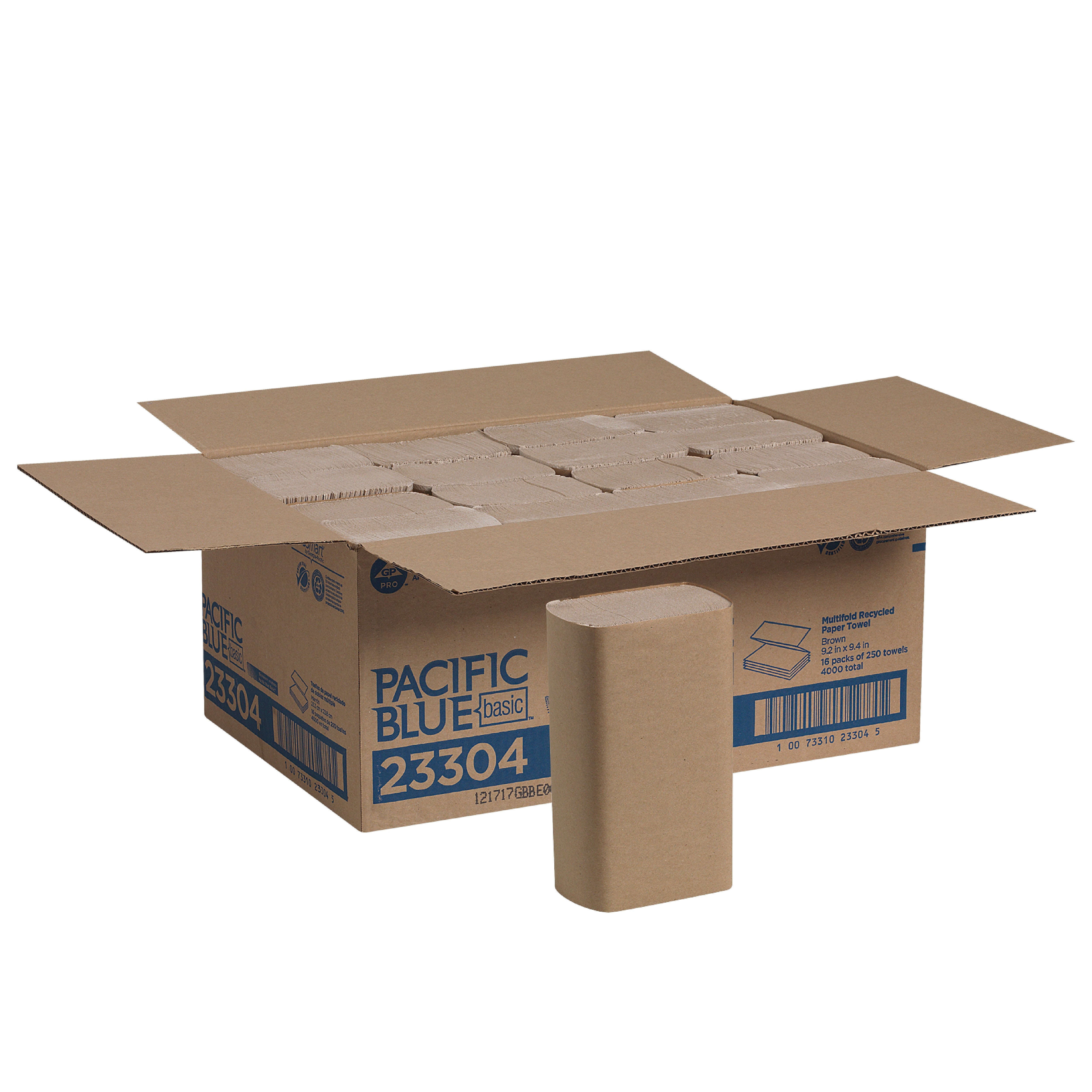 Pacific Blue Basic Recycled Multifold Paper Towel, 1-Ply, Brown, 250 Sheets/Pack, 16 Packs/Carton