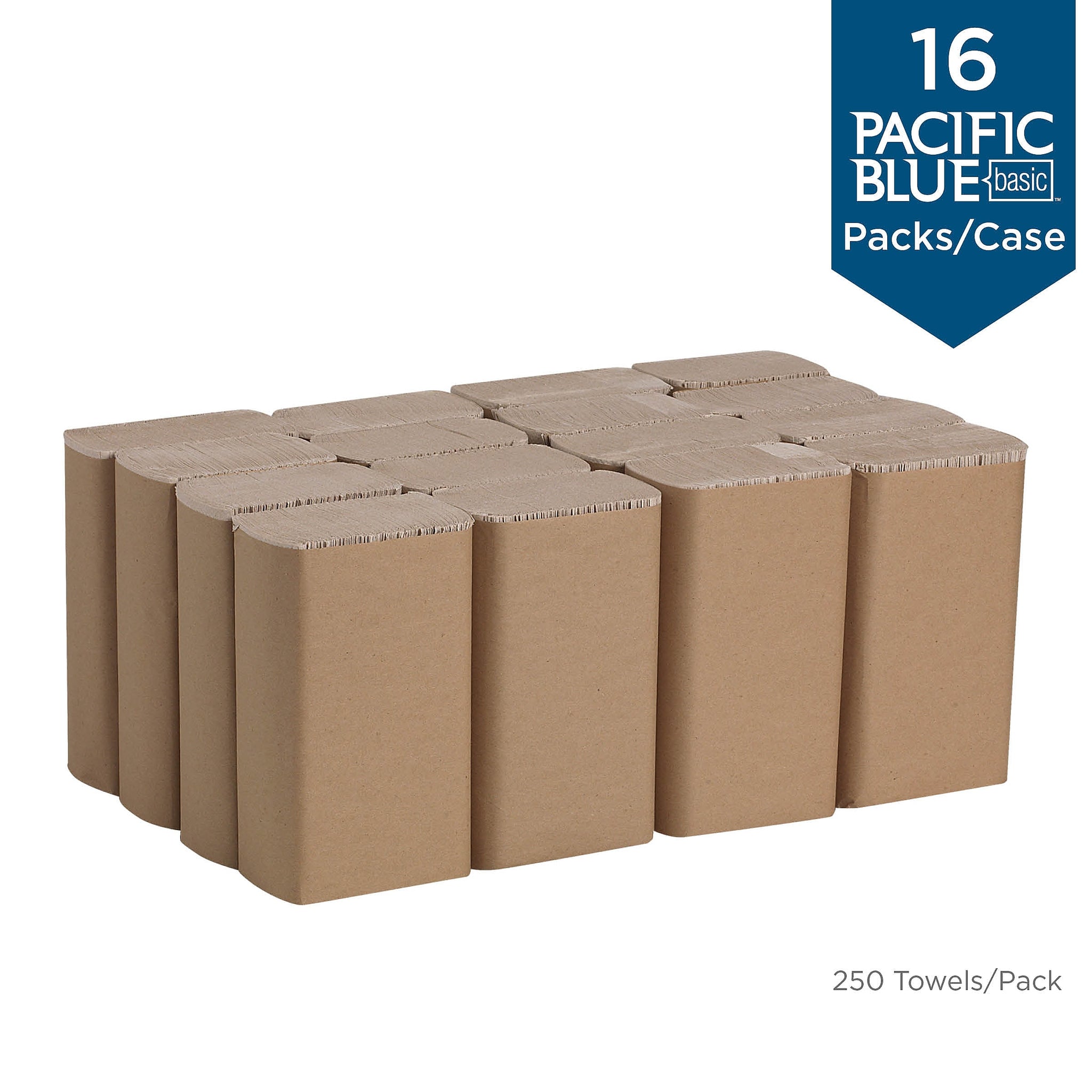 Pacific Blue Basic Recycled Multifold Paper Towel, 1-Ply, Brown, 250 Sheets/Pack, 16 Packs/Carton