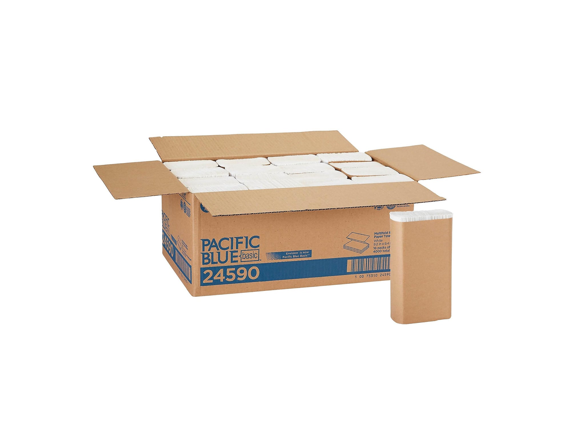 Pacific Blue Basic Recycled Multifold Paper Towel, 1-Ply, White, 250 Sheets/Pack, 16 Packs/Carton