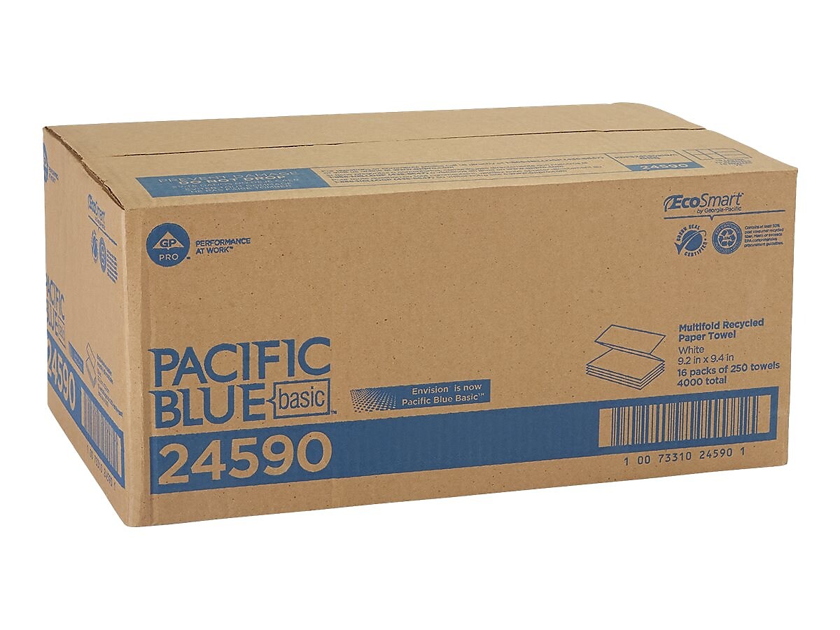 Pacific Blue Basic Recycled Multifold Paper Towel, 1-Ply, White, 250 Sheets/Pack, 16 Packs/Carton