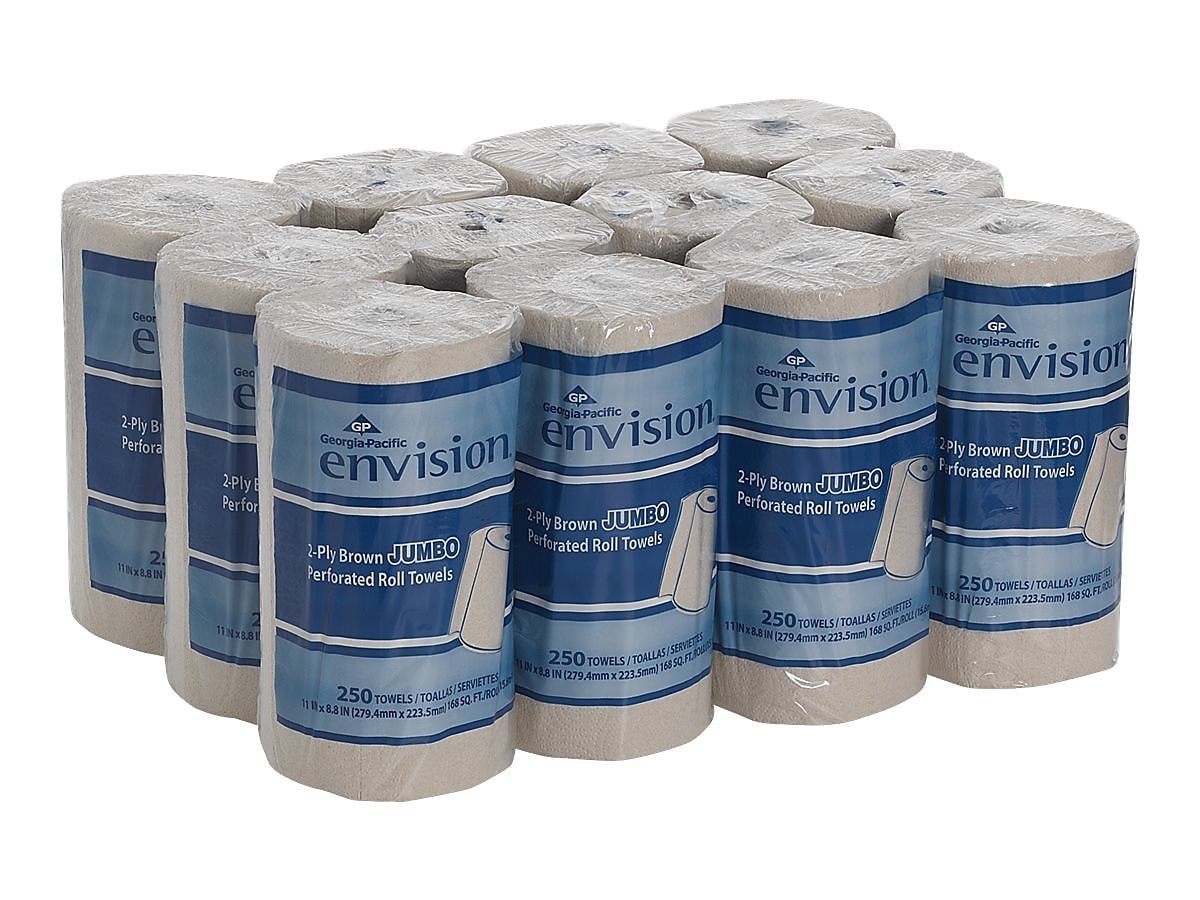 Pacific Blue Basic Recycled Paper Towels, 2-ply, 250 Sheets/Roll, 12 Rolls/Carton