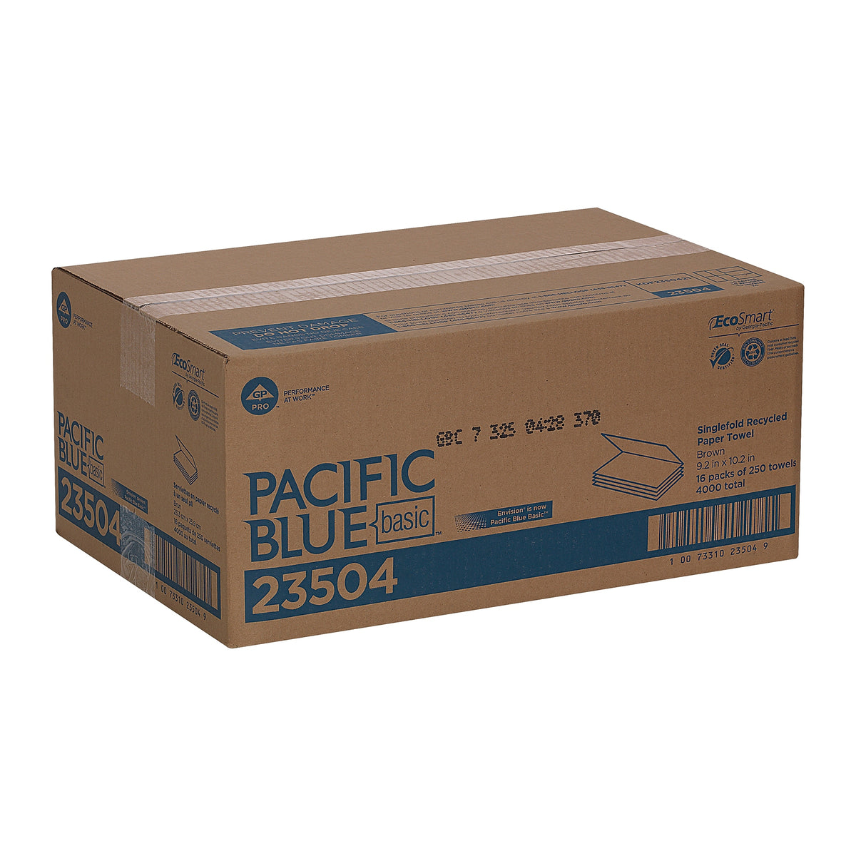 Pacific Blue Basic Recycled Single Fold Paper Towels, 1-ply, 250 Sheets/Pack, 16 Packs/Carton